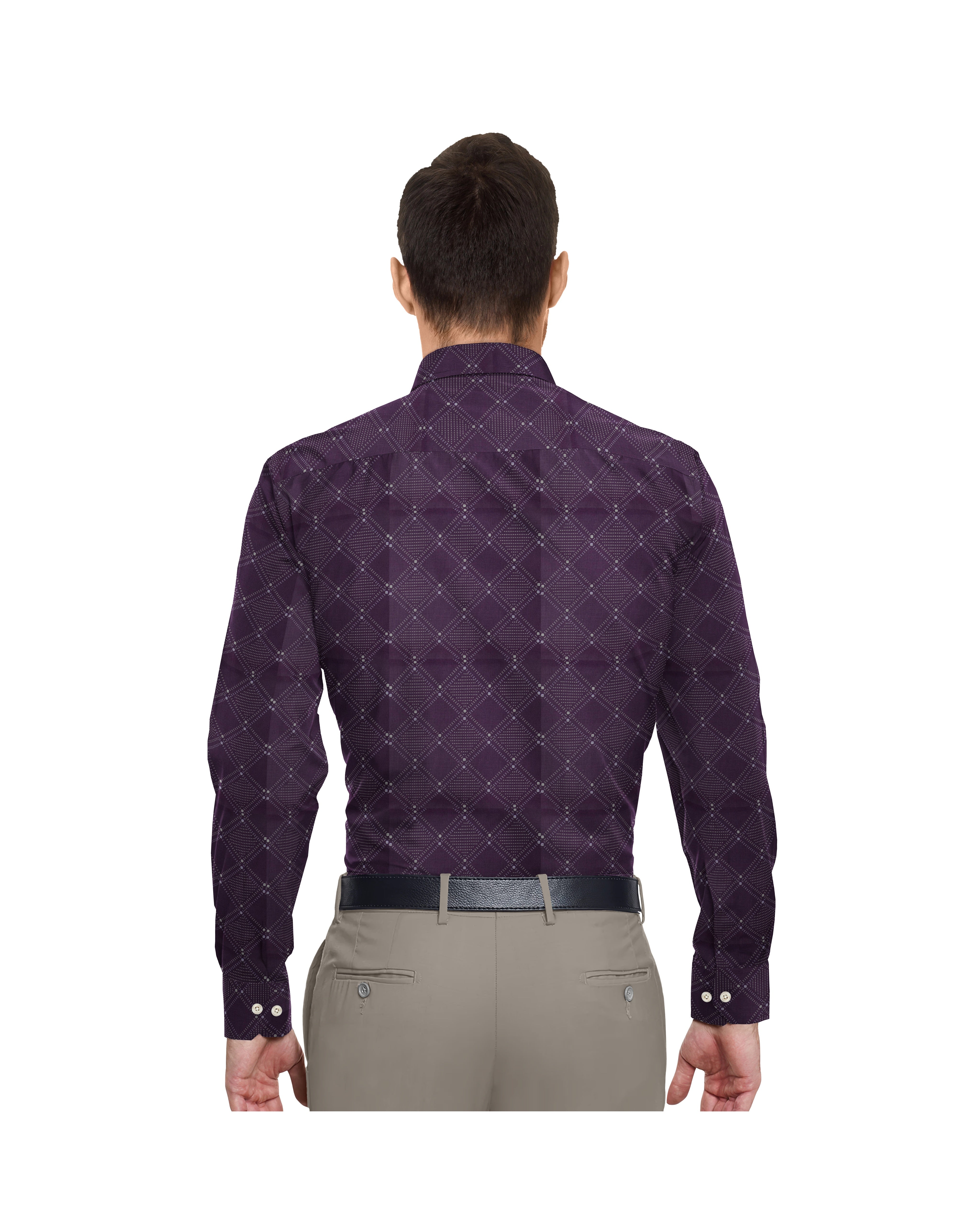 BURNT VIOLET WITH IVORY & WHITE DOTTED PRINT COTTON SHIRT + CREMY IVORY FORMAL COTTON PANT