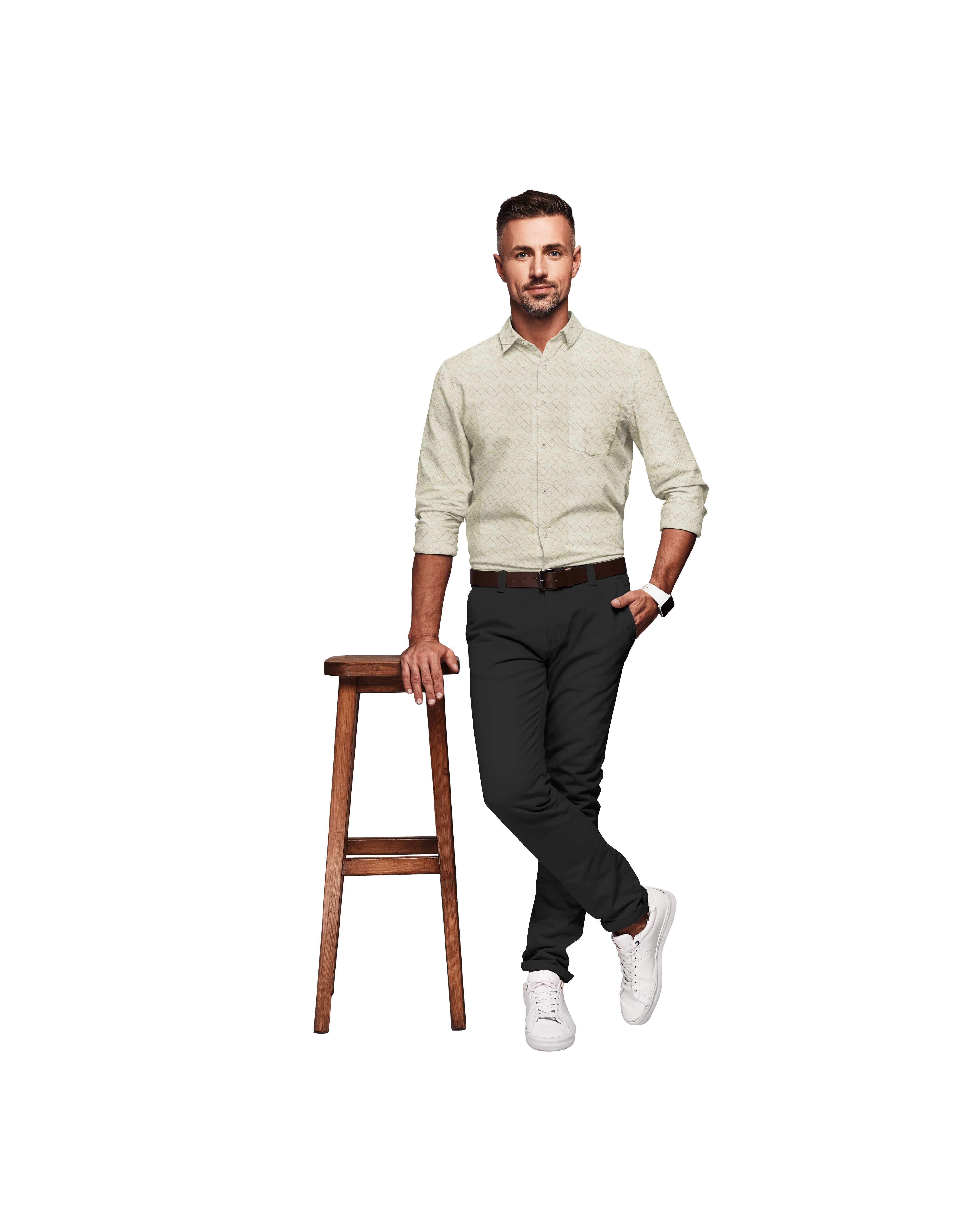 LIGHT YELLOW WITH DARK BROWN CHECKS PRINT COTTON SHIRT