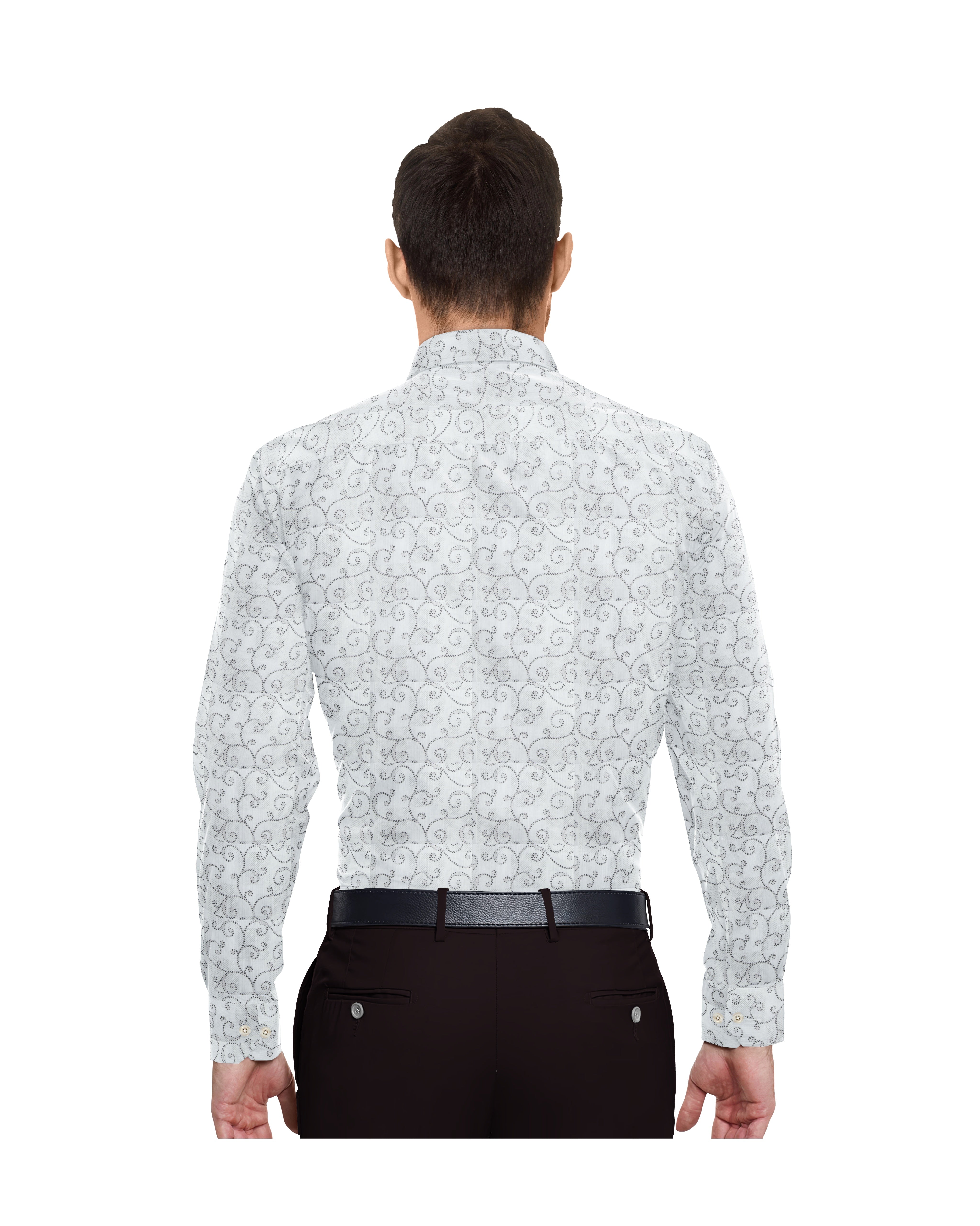 WHITE WITH BLACK & IVORY DOTTED PRINT COTTON SHIRT + CHOCO BROWN FORMAL COTTON PANT