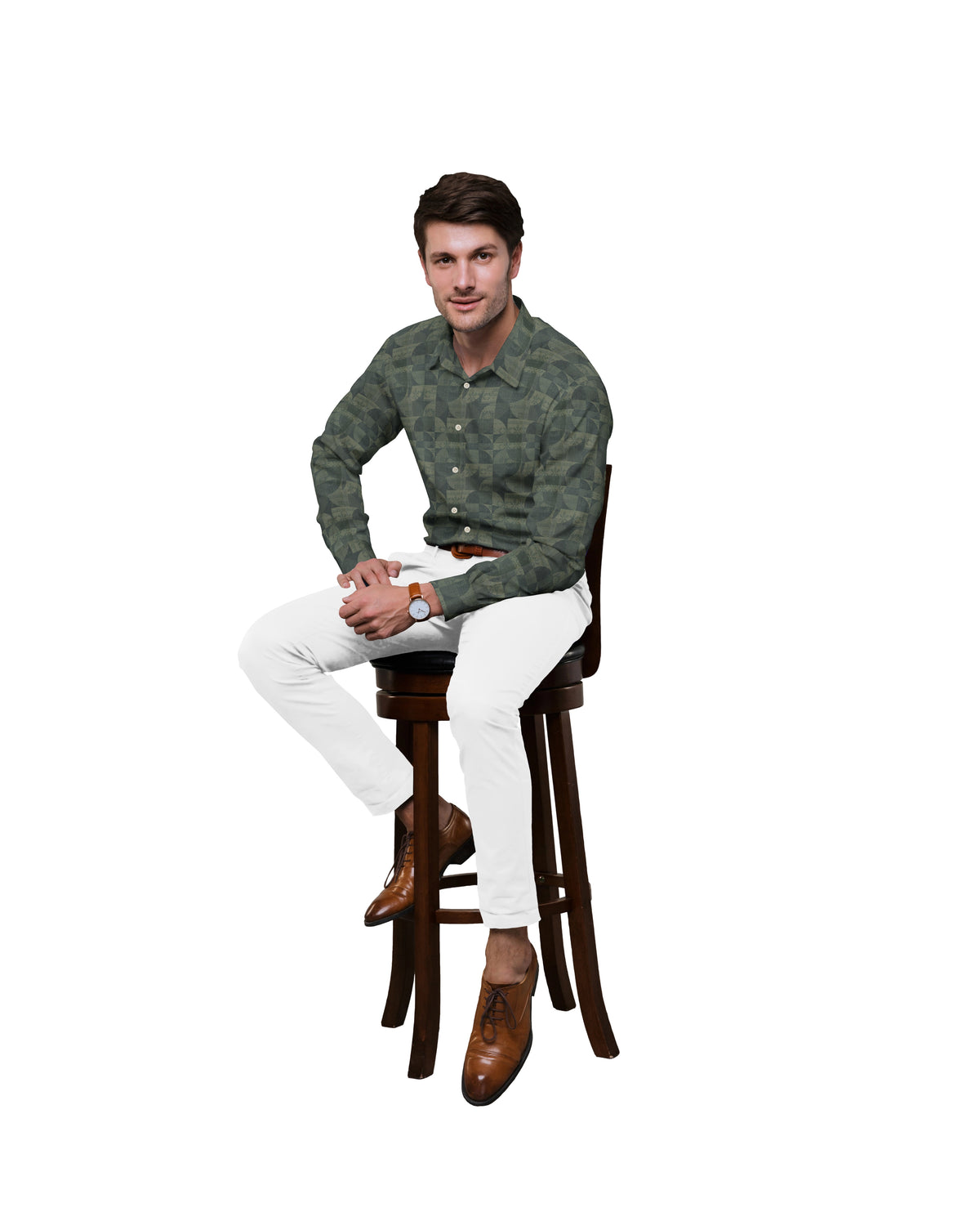 GOLDEN & GREEN COMBINATION PRINT COTTON SHIRT