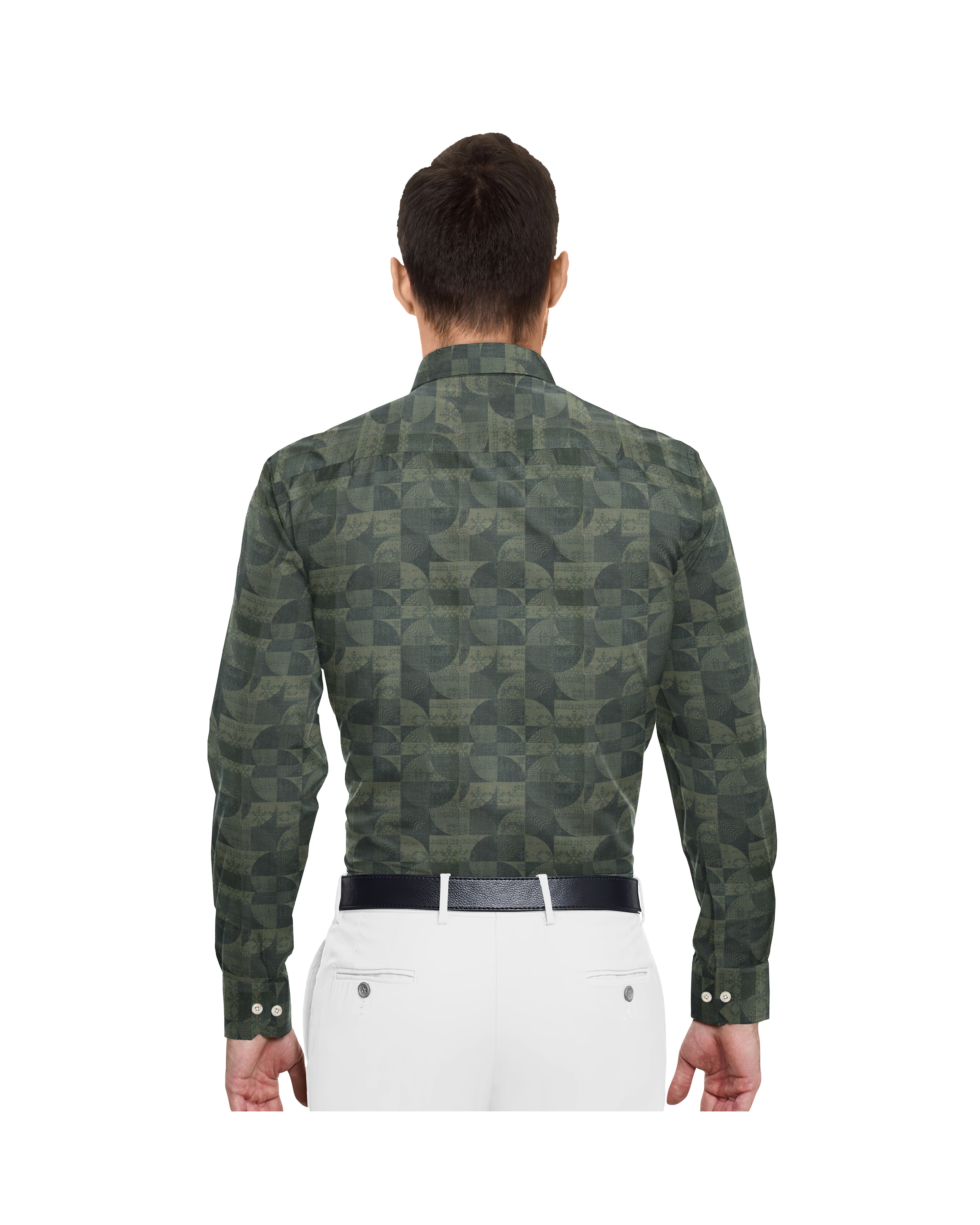 GOLDEN & GREEN COMBINATION PRINT COTTON SHIRT + MILKY WHITE FORMAL COTTON PANT