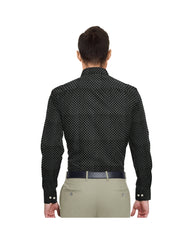 BLACK WITH SQUARE GOLDEN DOTTED PRINT COTTON SHIRT