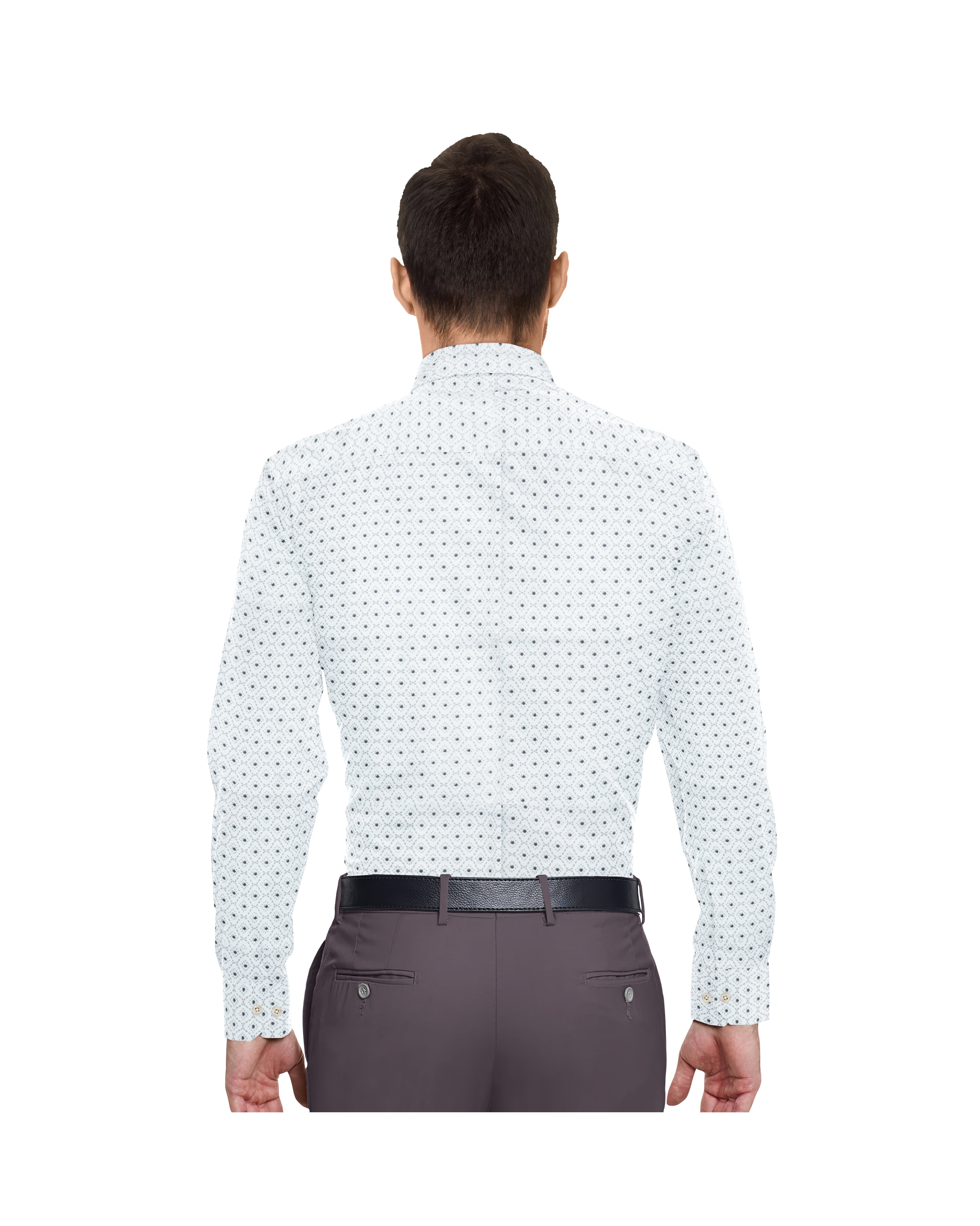 WHITE WITH BEIGE AND BLACK DOTTED PRINT COTTON SHIRT + DARK WINE FORMAL COTTON PANT