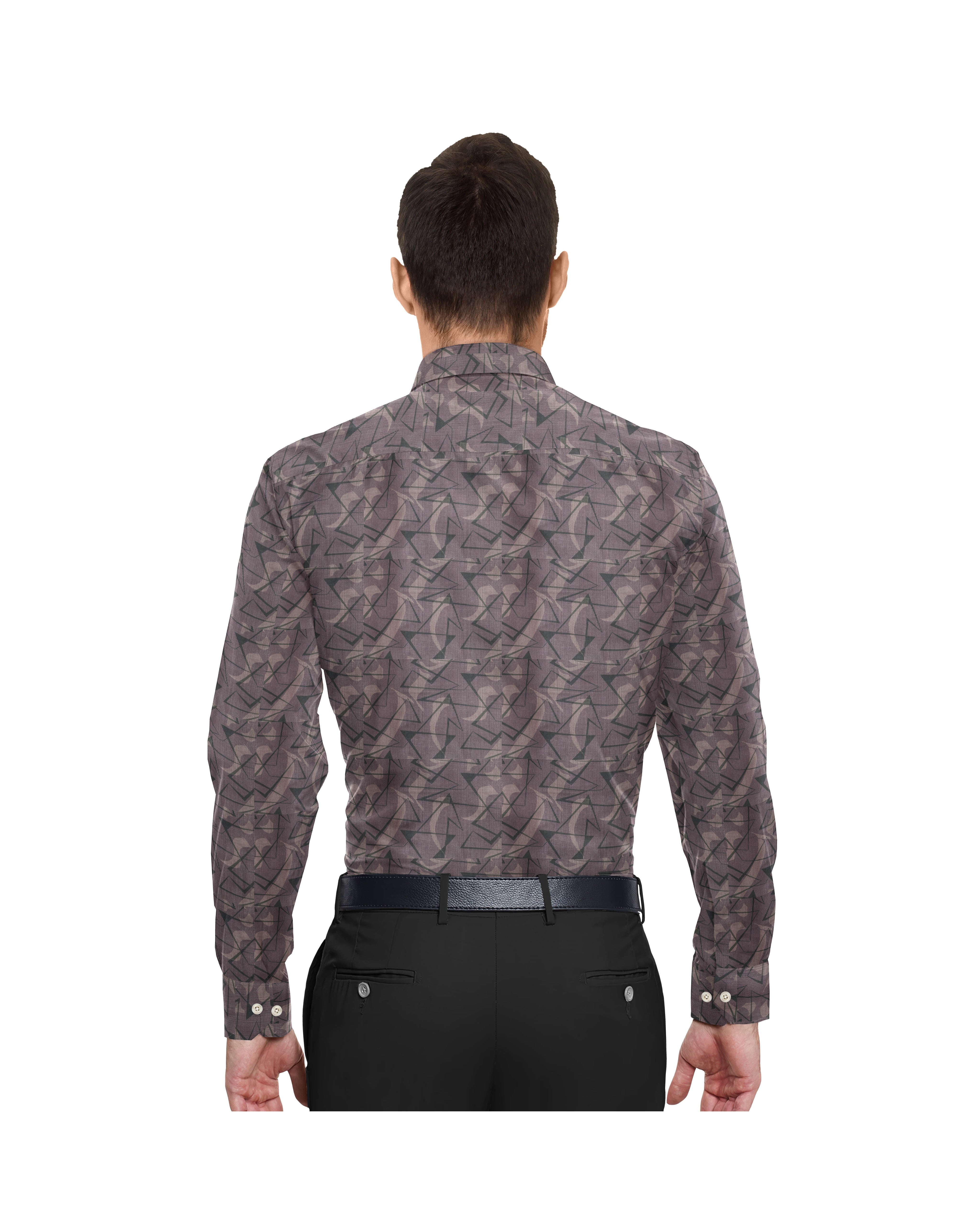 DARK BROWN WITH BLACK TRINGLE PRINT COTTON SHIRT + HEAVY BLUE FORMAL COTTON PANT