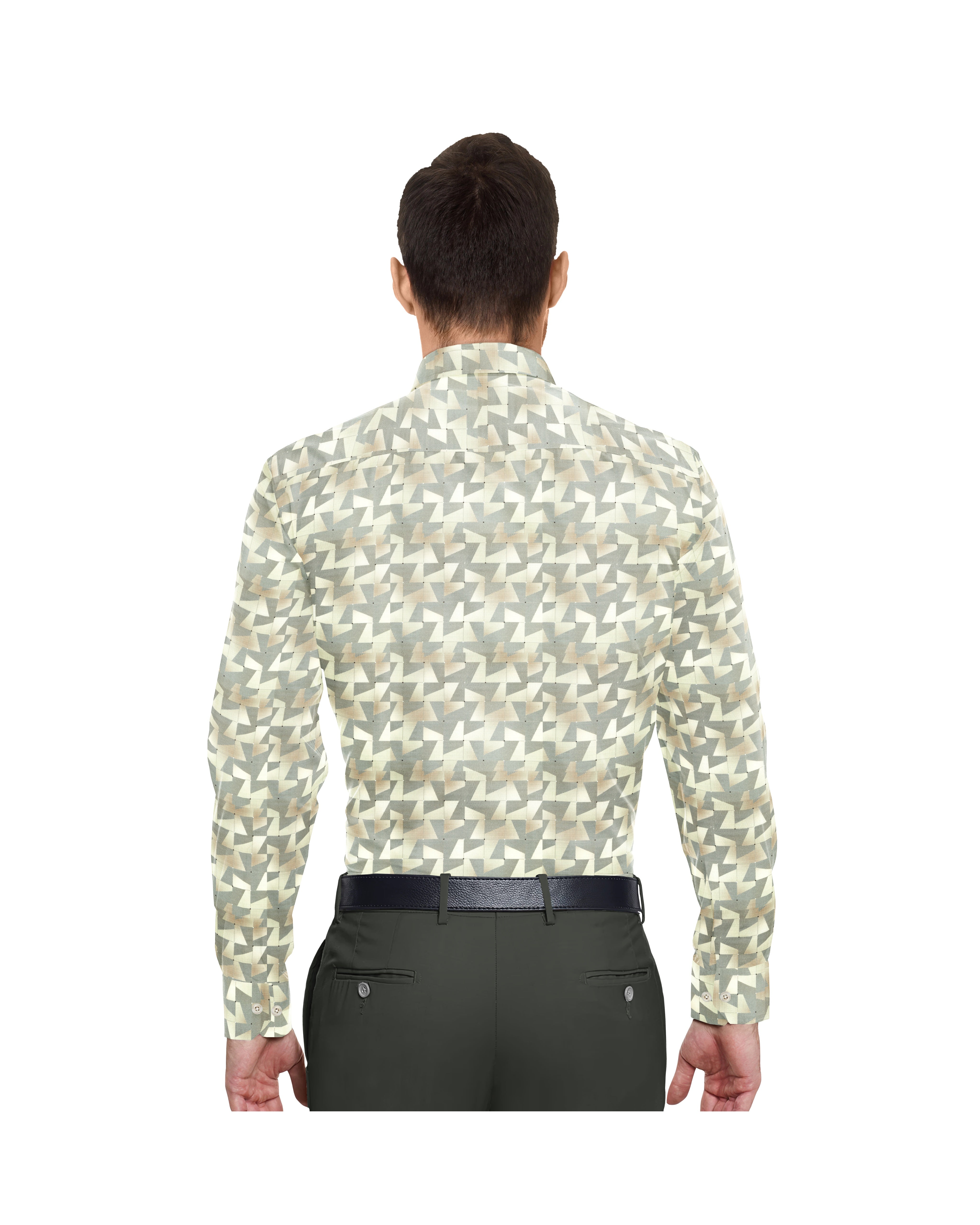 UNEVEN LIGHT YELLOW & GREEN ATTRACTIVE PRINT COTTON SHIRT + DARK HENNA GREEN FORMAL COTTON PANT