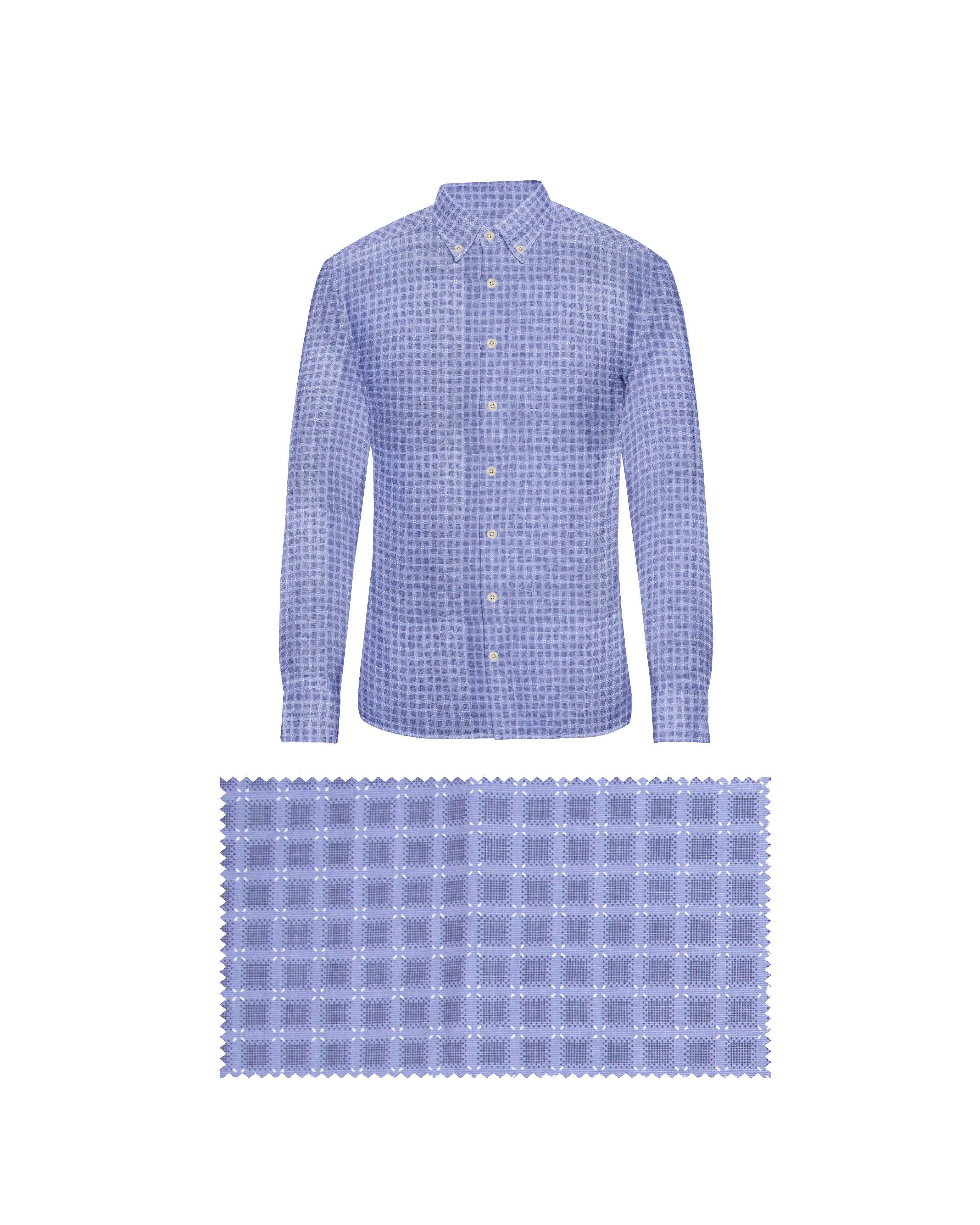 OCEAN BLUE WITH SQUARE DOTTED BLACK & WHITE PRINT COTTON SHIRT + BLUE BERRY FORMAL COTTON PANT