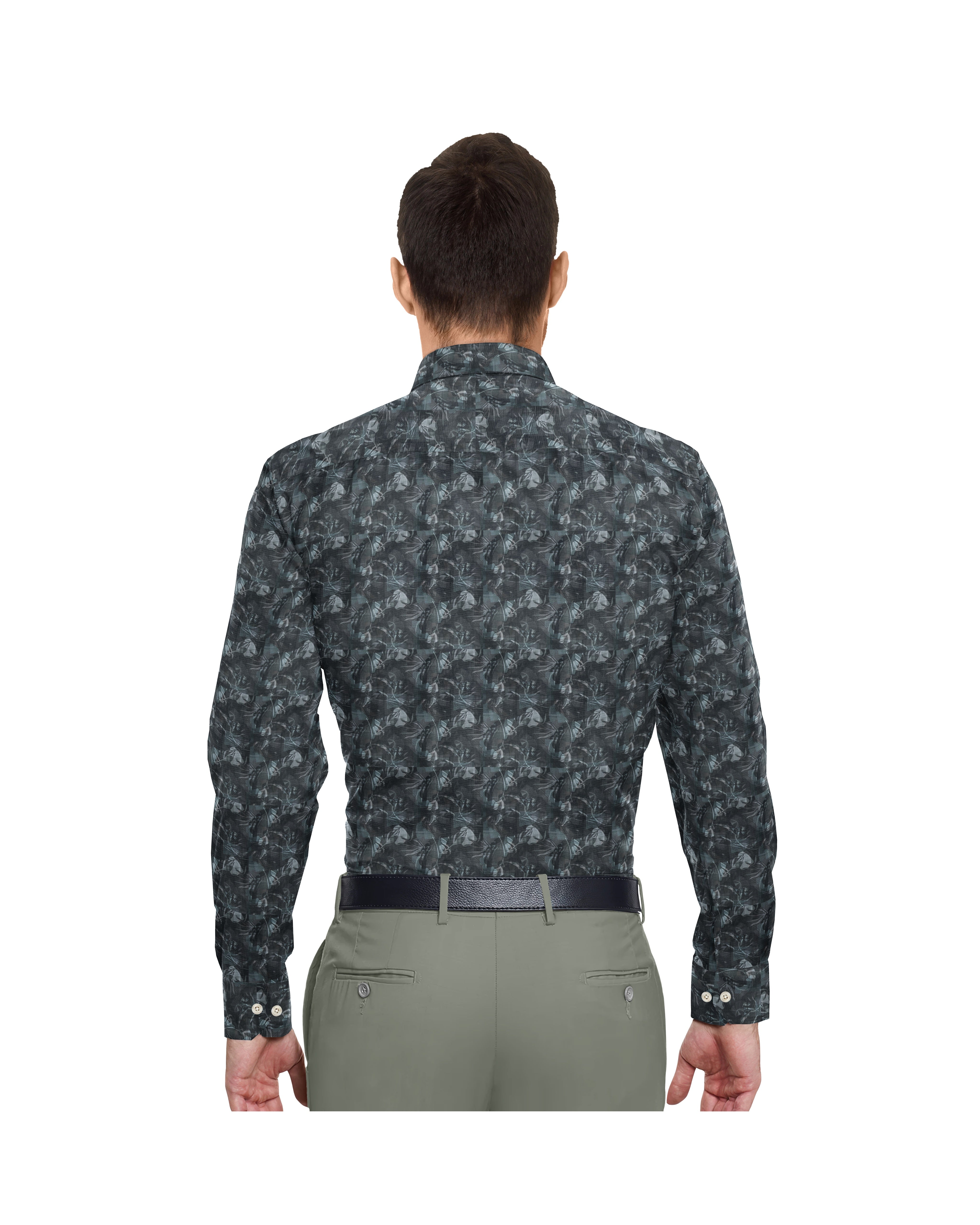 DARK HEAVY GREEN LEAF FLORAL PRINT COTTON SHIRT + LIGHT PISTA GREEN FORMAL COTTON PANT