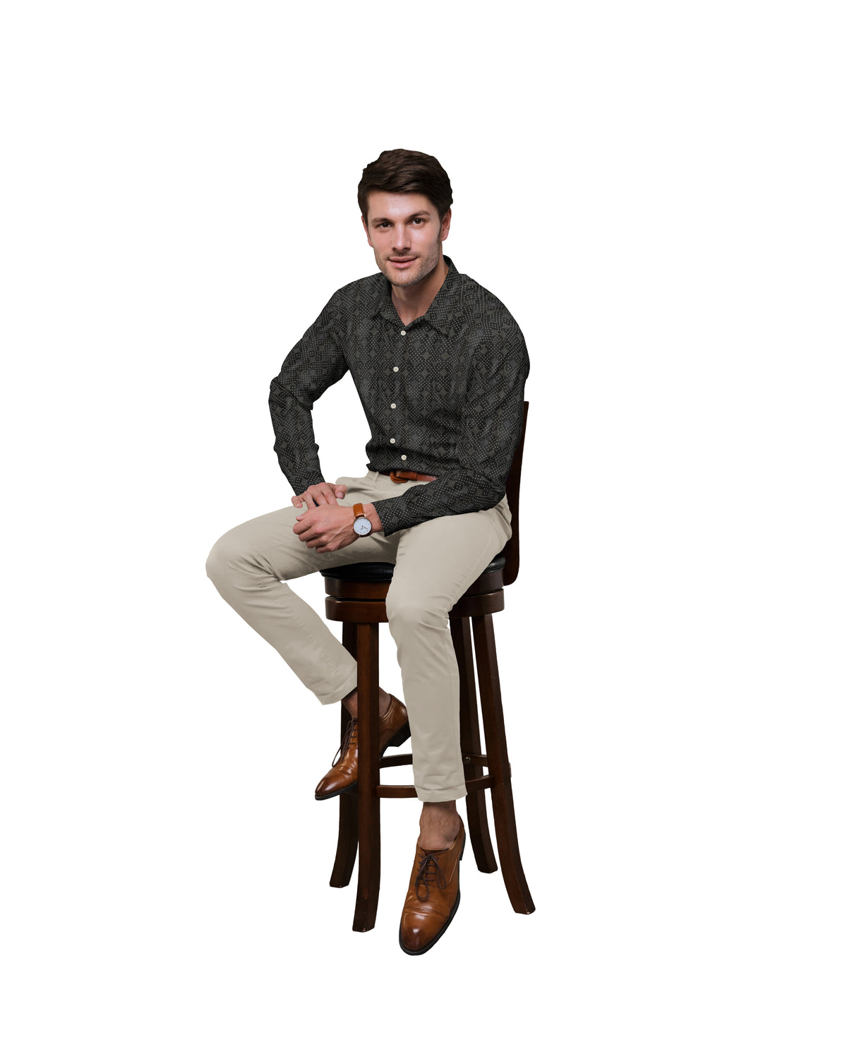 BLACK WITH WHITE & IVORY CROSS MARK PRINT COTTON SHIRT