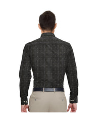 BLACK WITH WHITE & IVORY CROSS MARK PRINT COTTON SHIRT