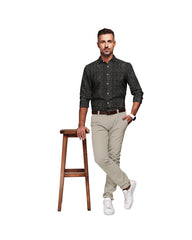 BLACK WITH WHITE & IVORY CROSS MARK PRINT COTTON SHIRT