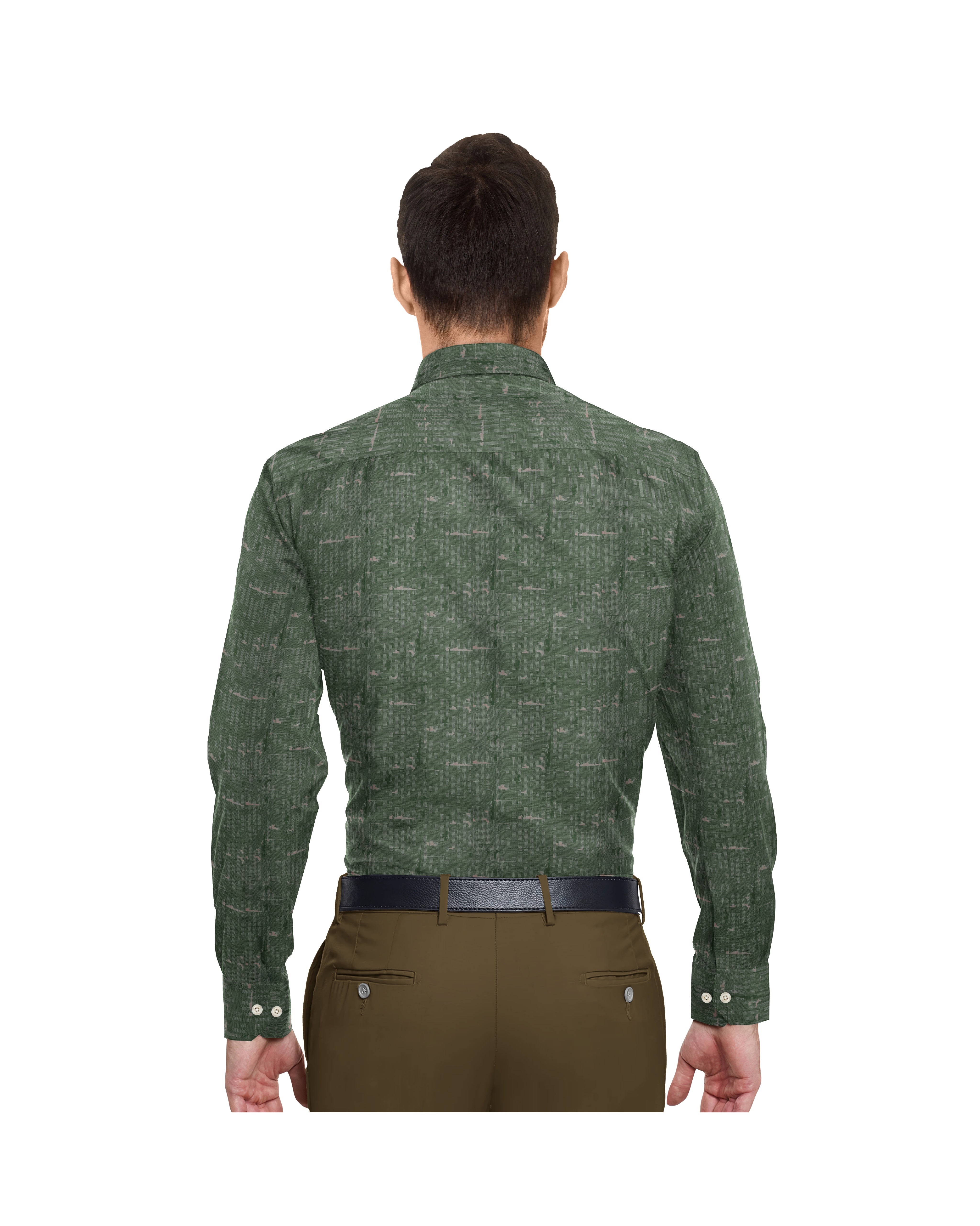 GOLDEN GREEN DESIGNER PRINT COTTON SHIRT + KHAKHI BROWN FORMAL COTTON PANT