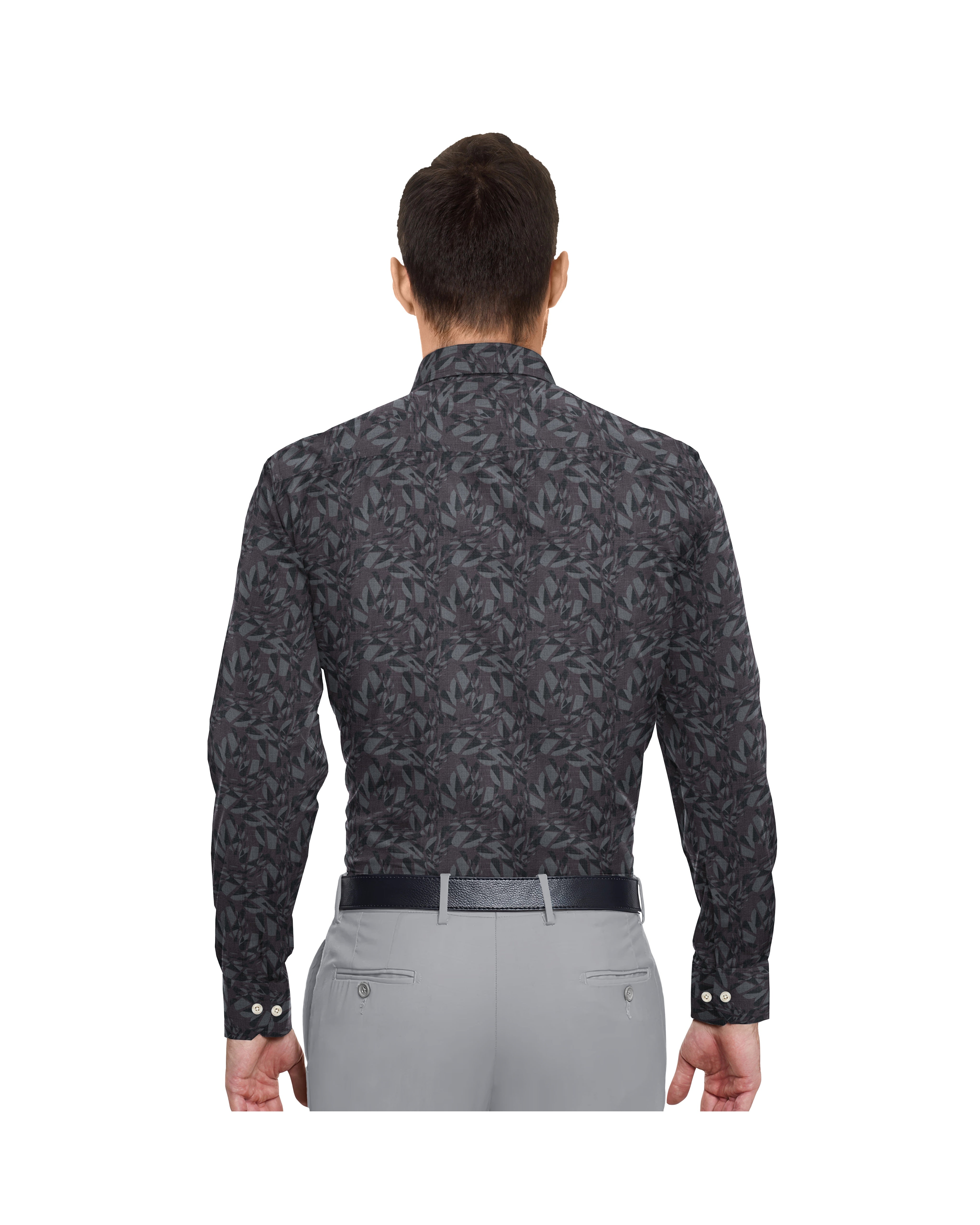 WINE, BLACK & GREY MIX DECENT PRINT COTTON SHIRT + SILVER GREY FORMAL COTTON PANT