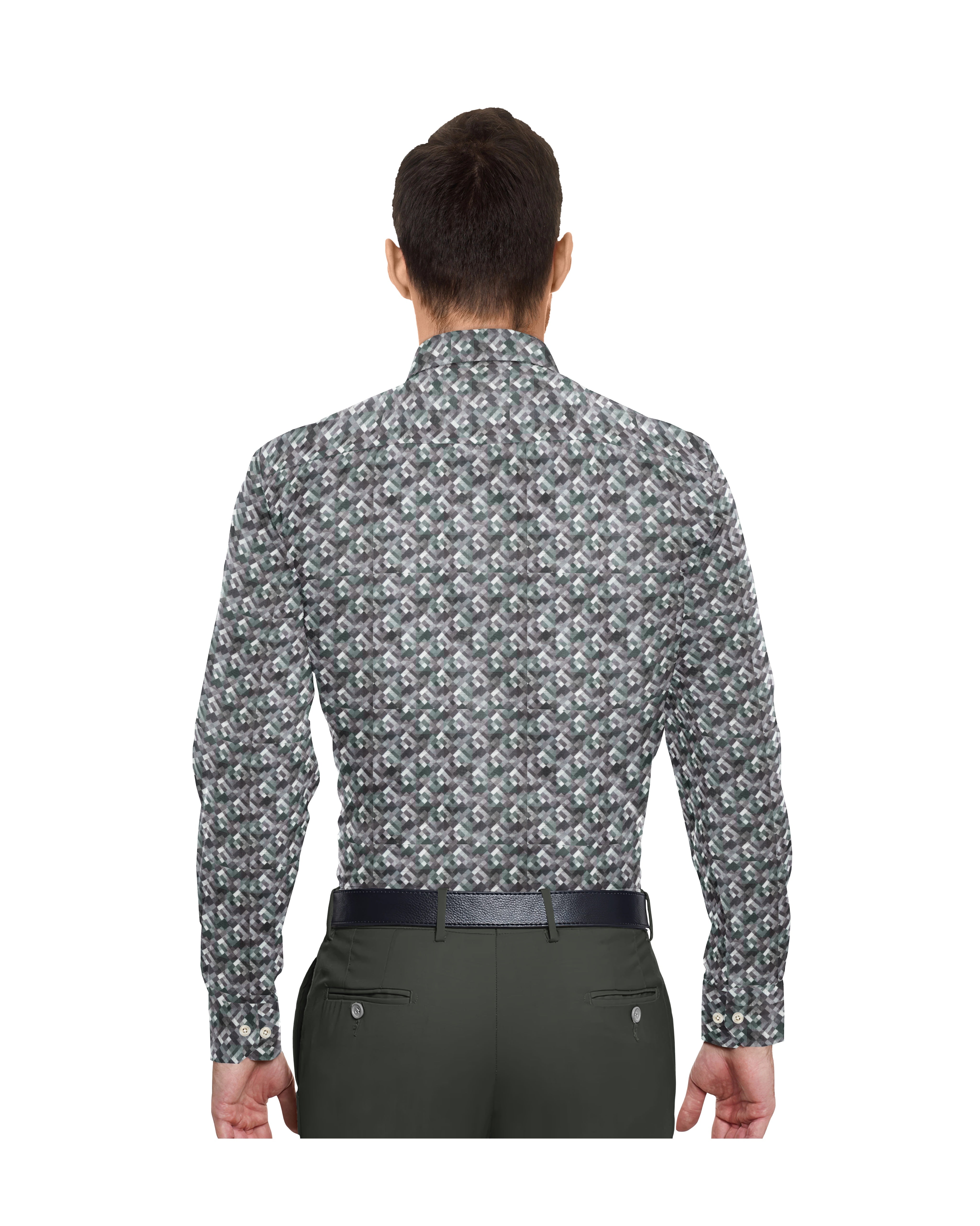 MIX DARK SQUARE PRINT COTTON SHIRT + DARK HENNA GREEN FORMAL COTTON PANT