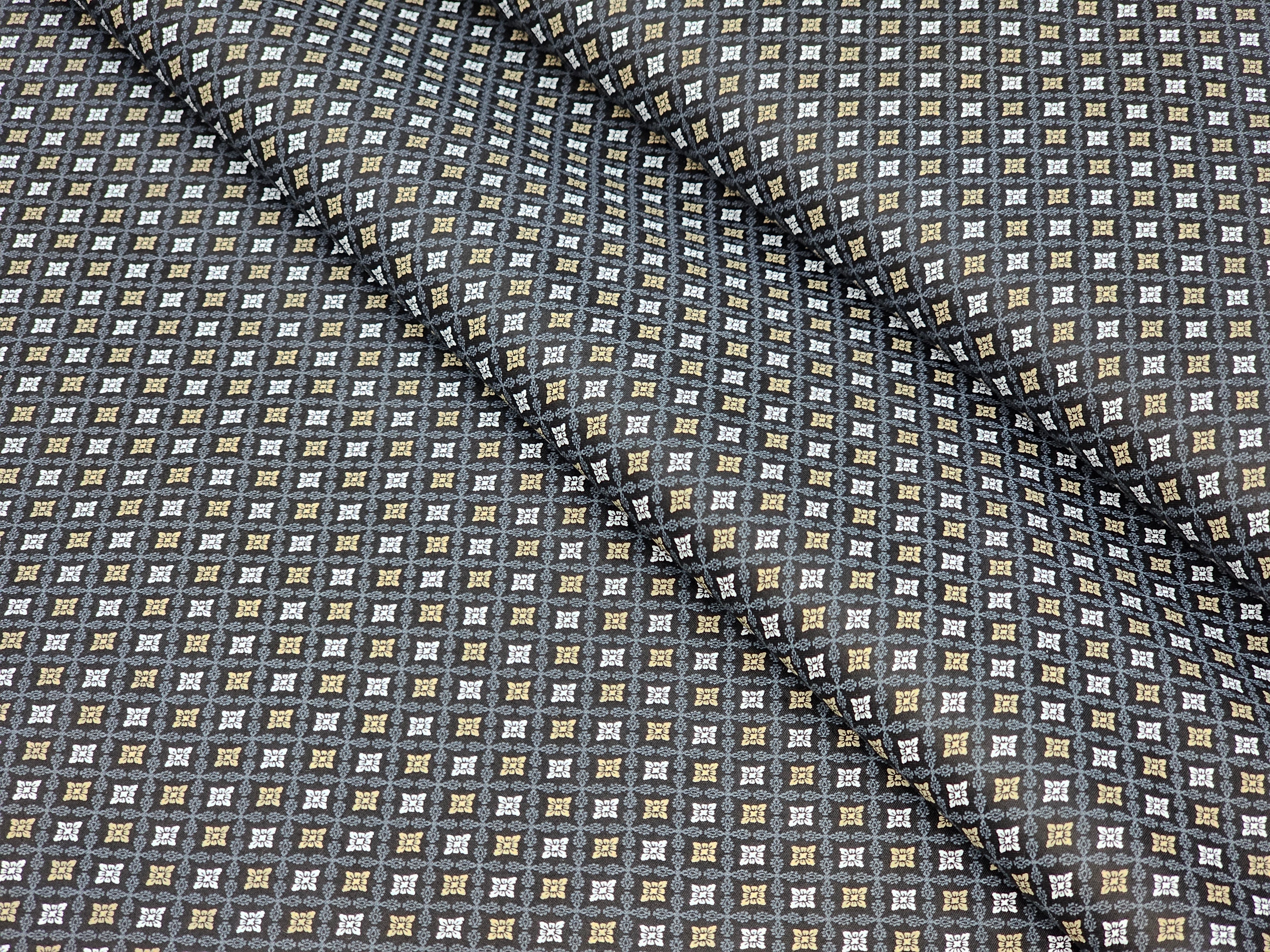 BLACK WITH YELLOW AND WHITE CHECKS PRINT PRIMIUM MIX COTTON SHIRT FABRIC.