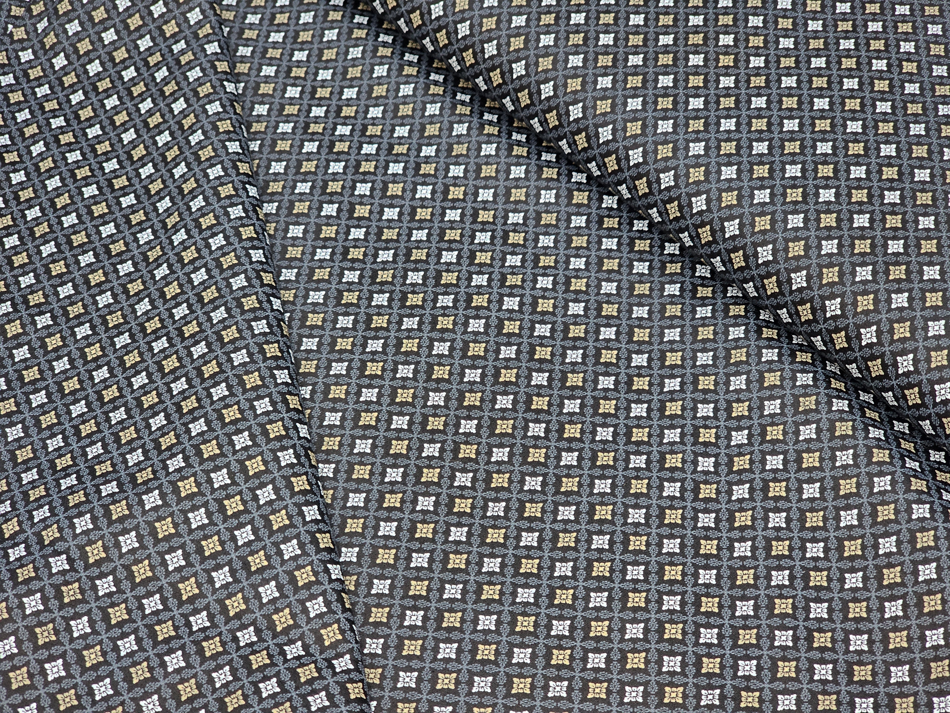 BLACK WITH YELLOW AND WHITE CHECKS PRINT PRIMIUM MIX COTTON SHIRT FABRIC.