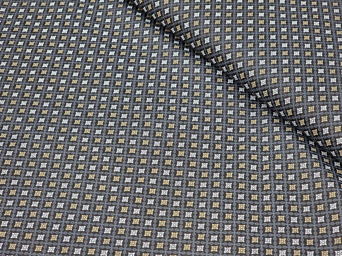 BLACK WITH YELLOW AND WHITE CHECKS PRINT PRIMIUM MIX COTTON SHIRT FABRIC.