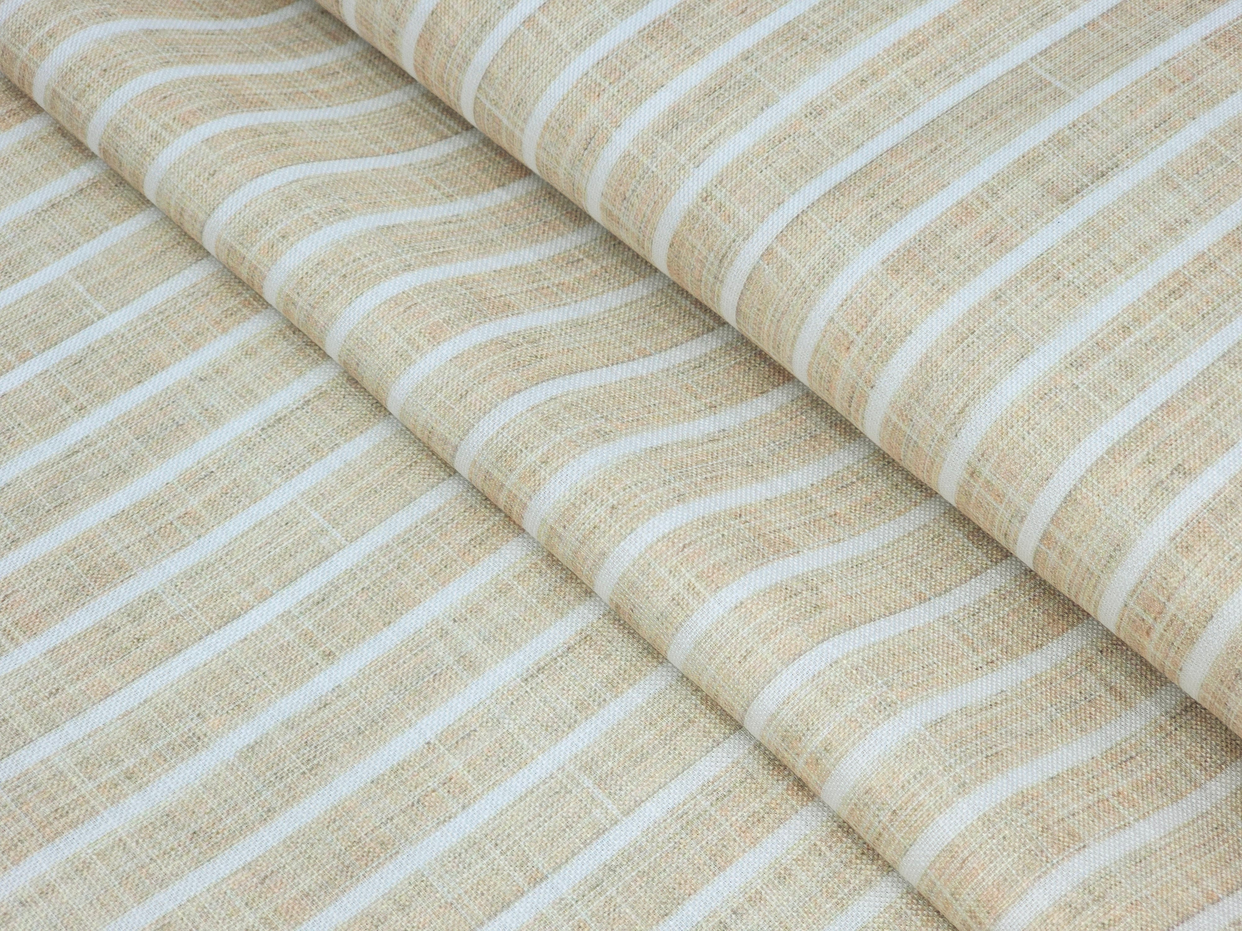 WOODEN IVORY WITH WHITE THIN STRIPS PREMIUM MIX LINEN SHIRT FABRIC.