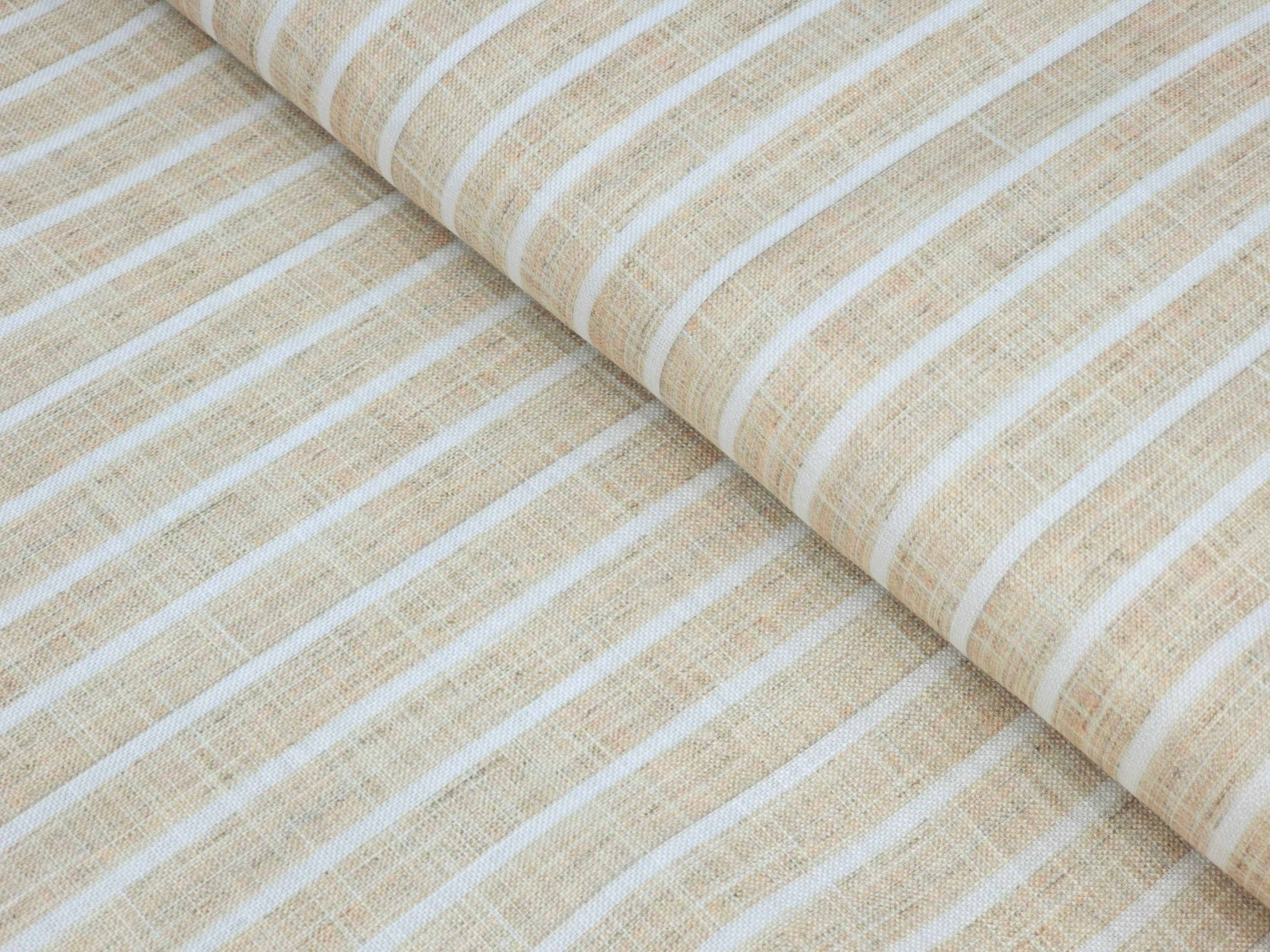 WOODEN IVORY WITH WHITE THIN STRIPS PREMIUM MIX LINEN SHIRT FABRIC.