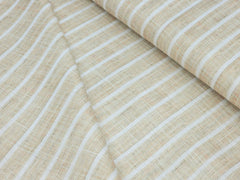 WOODEN IVORY WITH WHITE THIN STRIPS PREMIUM MIX LINEN SHIRT FABRIC.