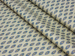 BEIGE WITH BLUE & YELLOW BUTTA PRINTED PREMIUM MIX COTTON SHIRT FABRIC.