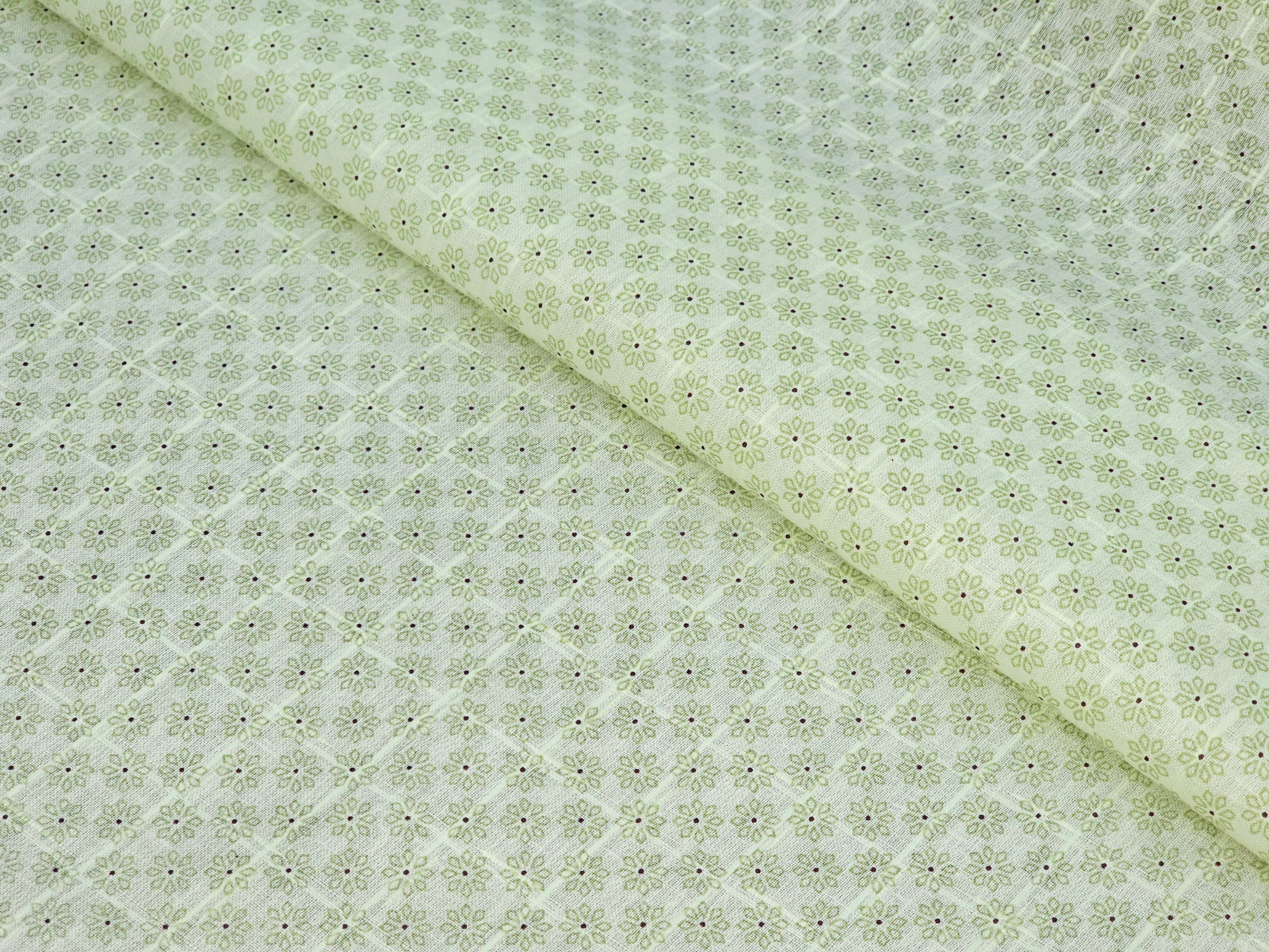 PISTA GREEN TEXTURE PRINT PRIMIUM MIX LINEN SHIRT FABRIC.