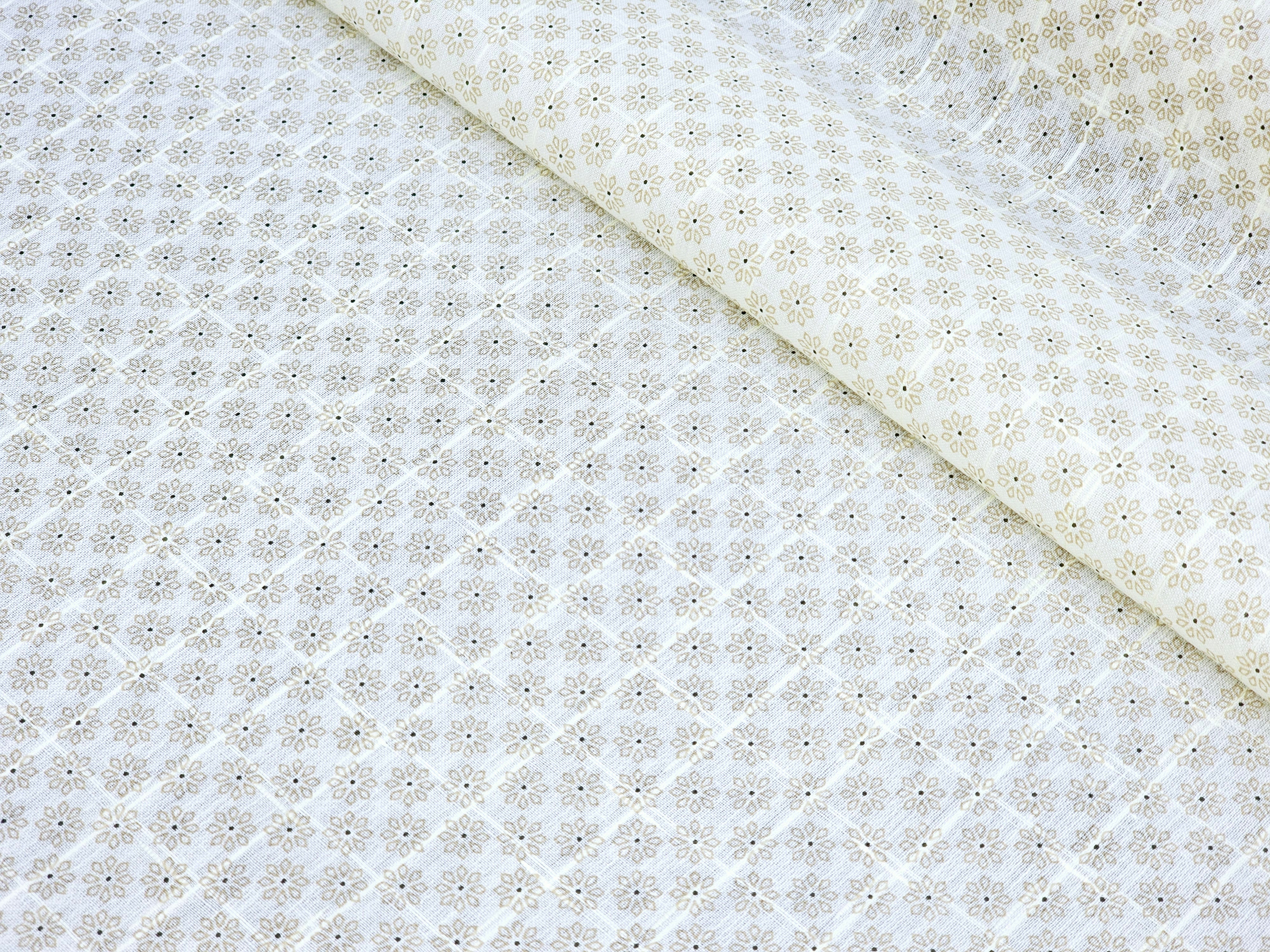 LIGHT YELLOW BROWN TEXTURE PRINT PRIMIUM MIX LINEN SHIRT FABRIC.