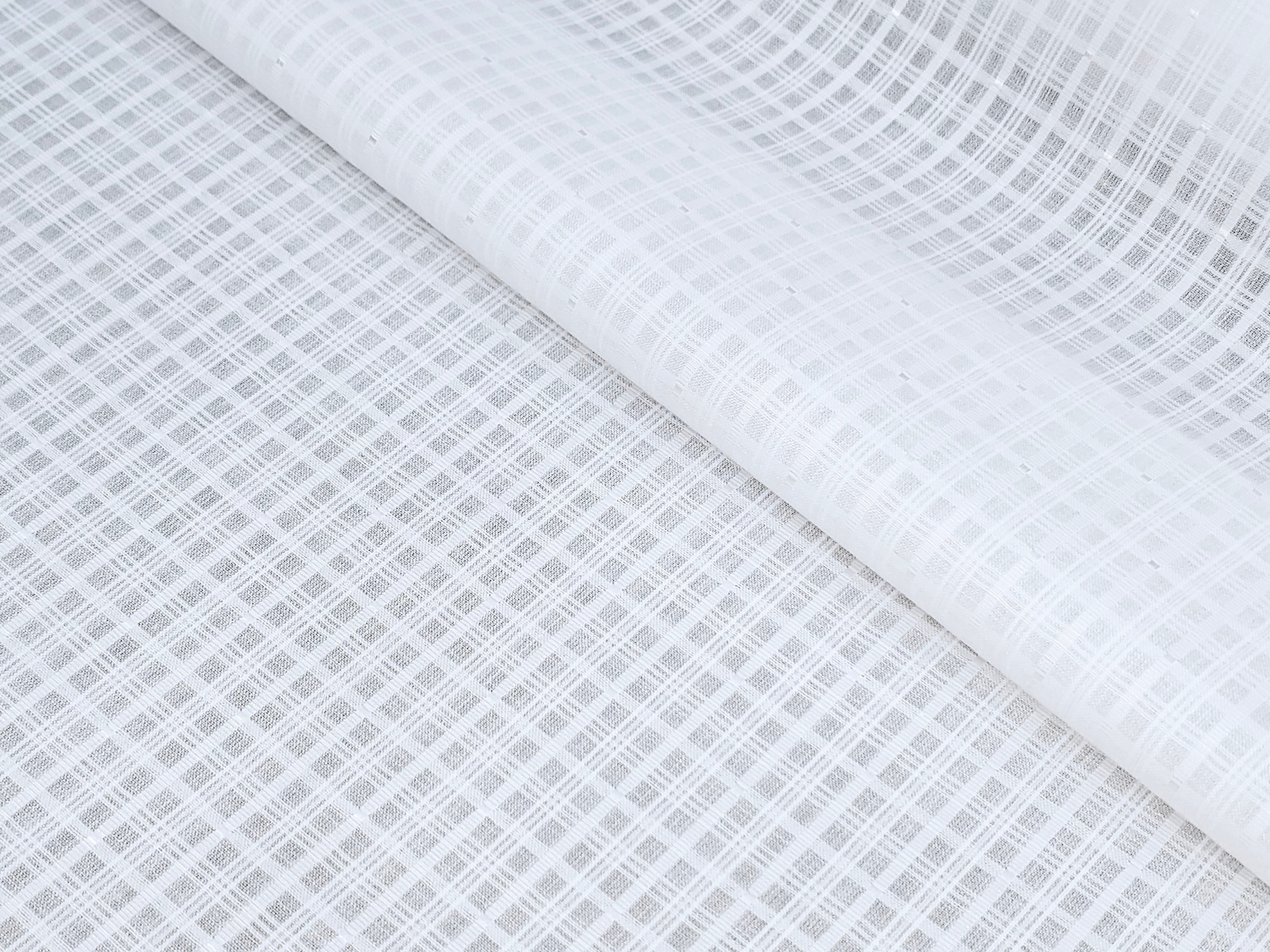 TRANSPERANT WHITE CHECKS PREMIUM MIX LINEN SHIRT FABRIC.