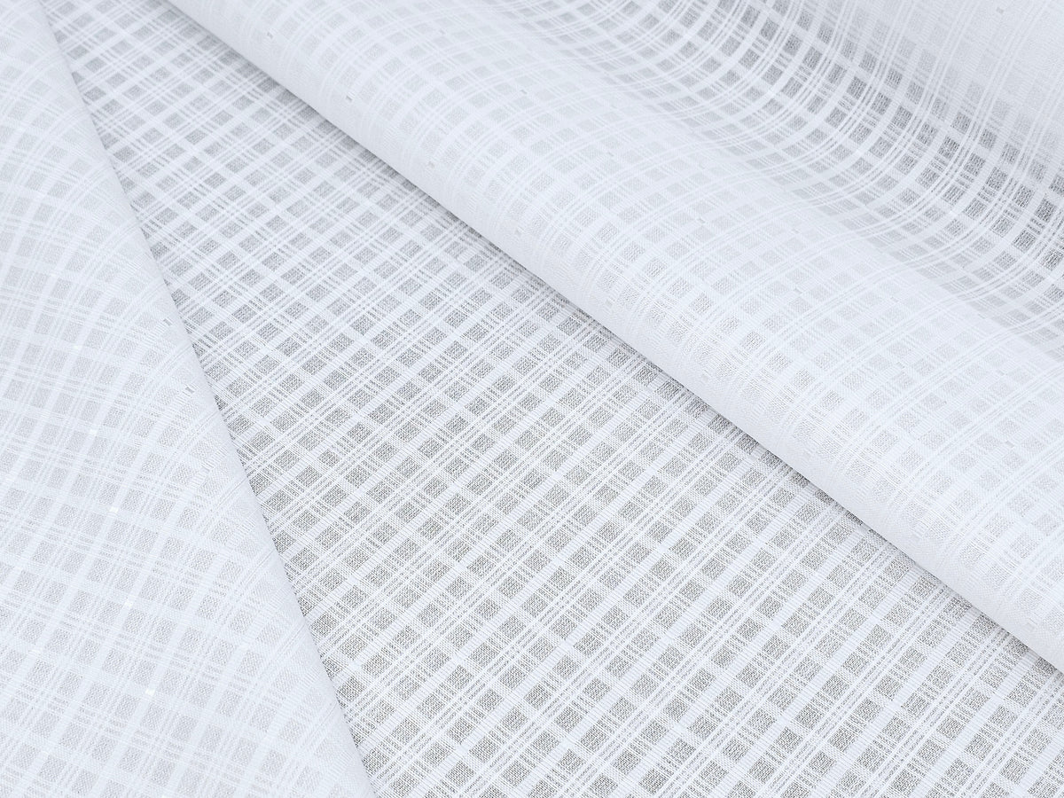TRANSPERANT WHITE CHECKS PREMIUM MIX LINEN SHIRT FABRIC.
