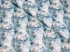 WHITE & BLUE FLORAL PRINTED PREMIUM MIX COTTON SHIRT FABRIC.