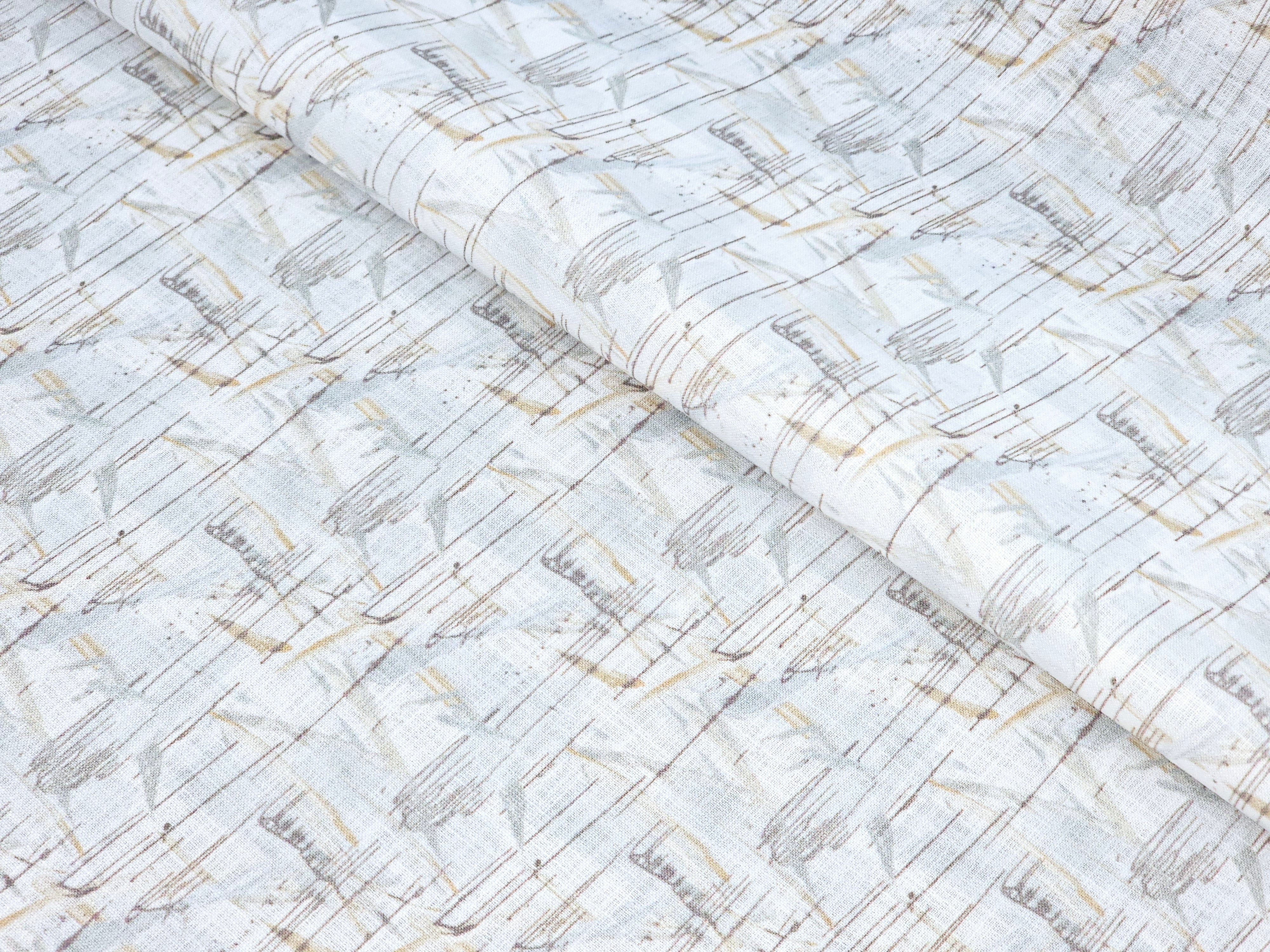 WHITE GREY & BROWN TEXTURE PRINT PREMIUM MIX COTTON SHIRT FABRIC.