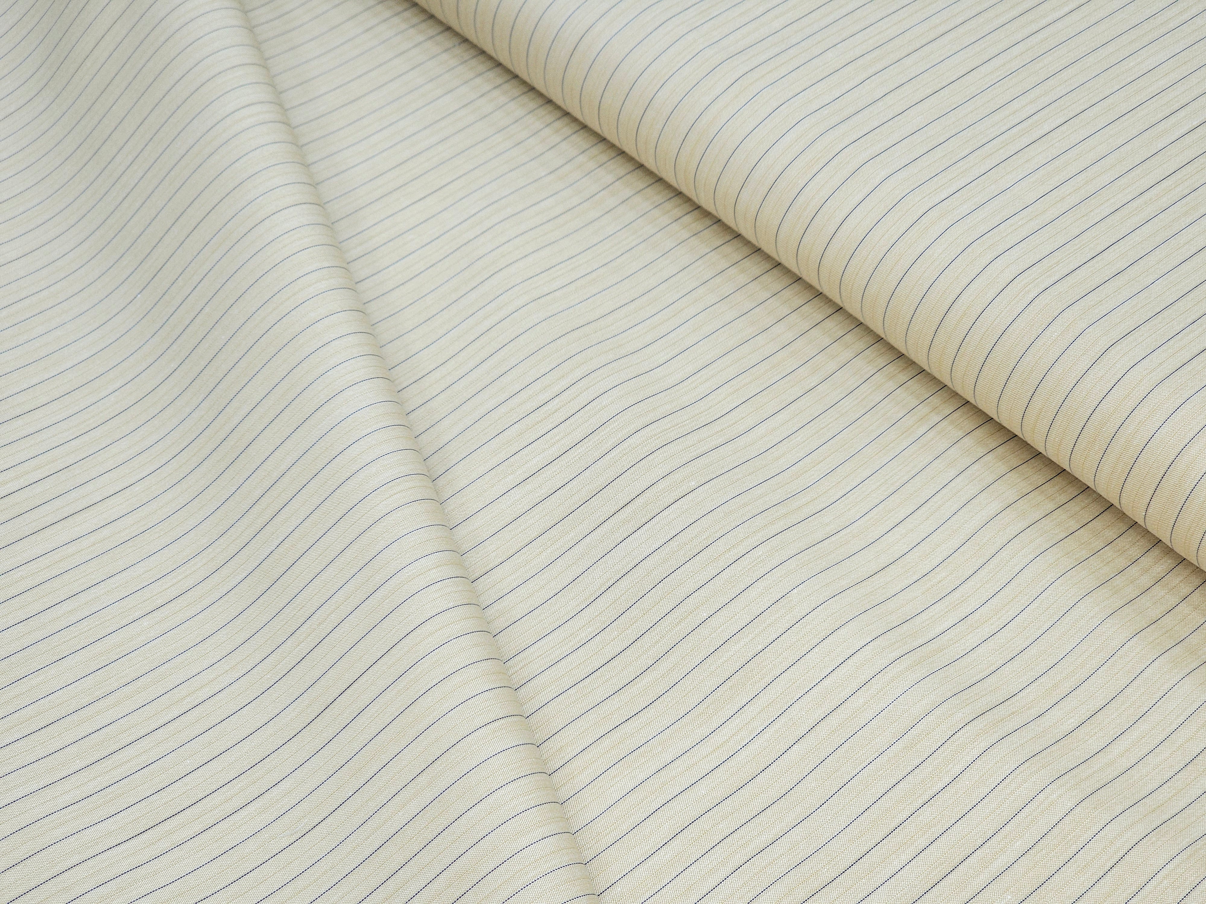 THIN LINE LIGHT CREAM PREMIUM MIX COTTON SHIRT FABRIC.