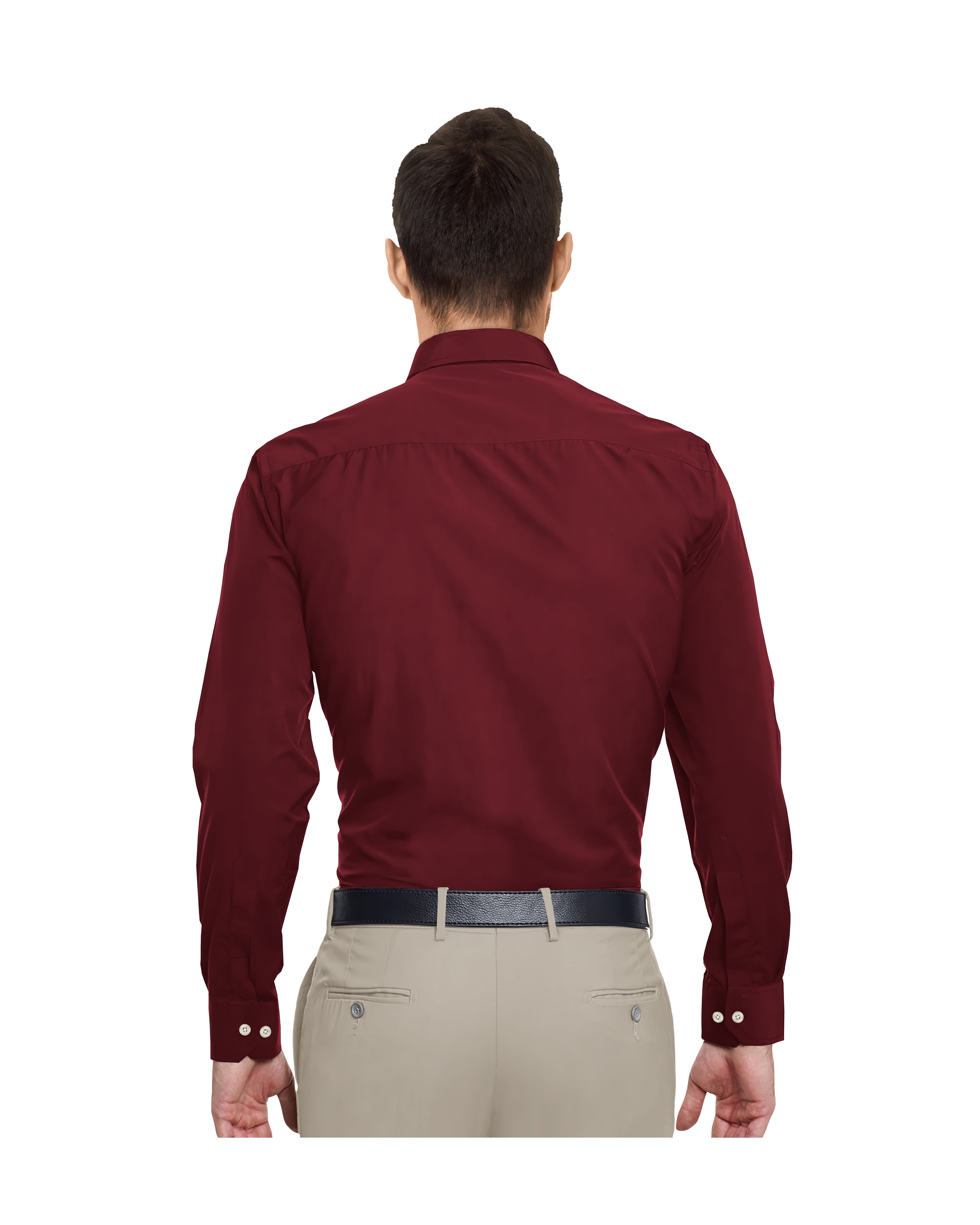 BURN MAROON SOLID PLAIN COTTON SHIRT + BUTTER IVORY FORMAL COTTON PANT