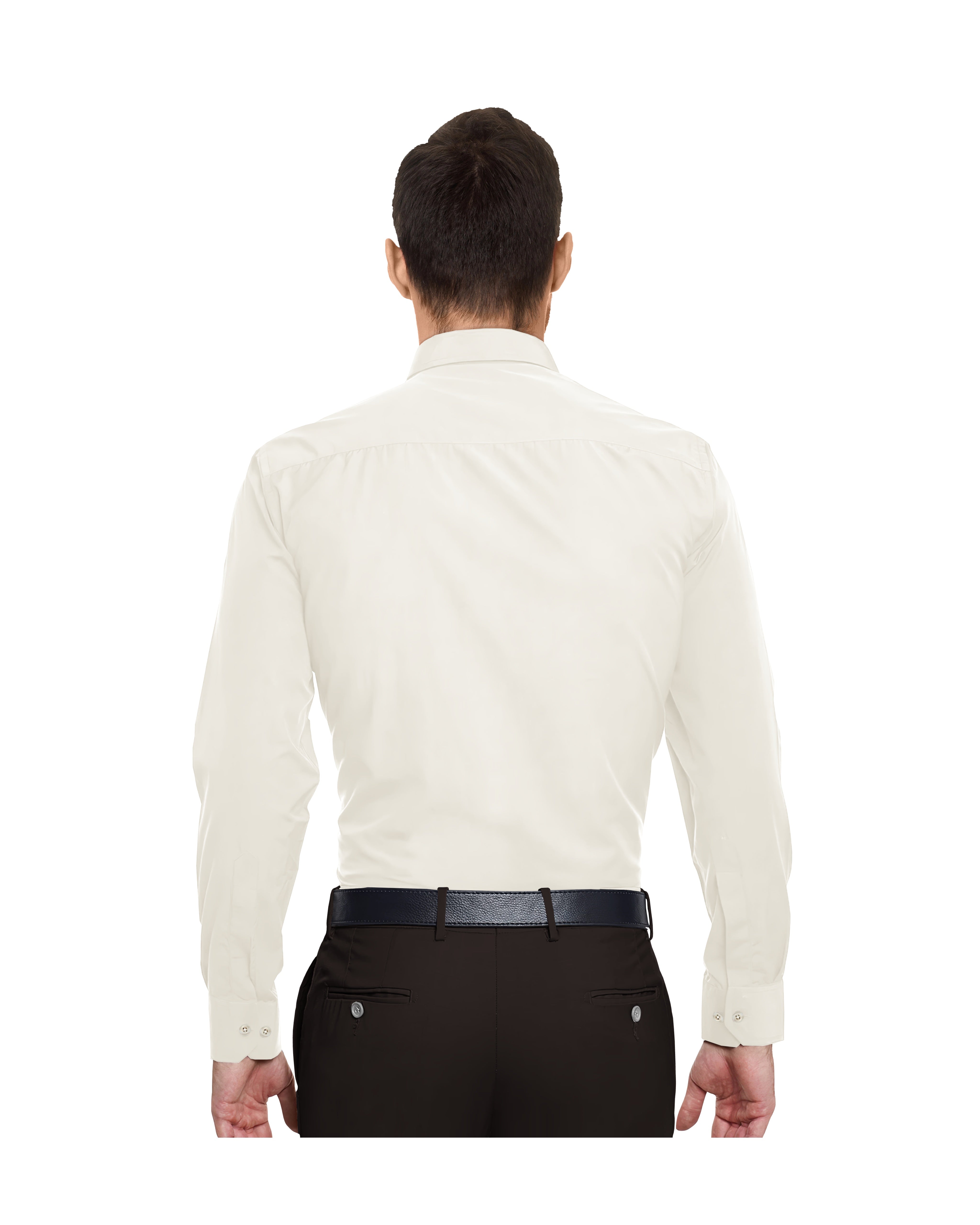 LIGHT IVORY SOLID PLAIN COTTON SHIRT + DARK BROWN FORMAL COTTON PANT