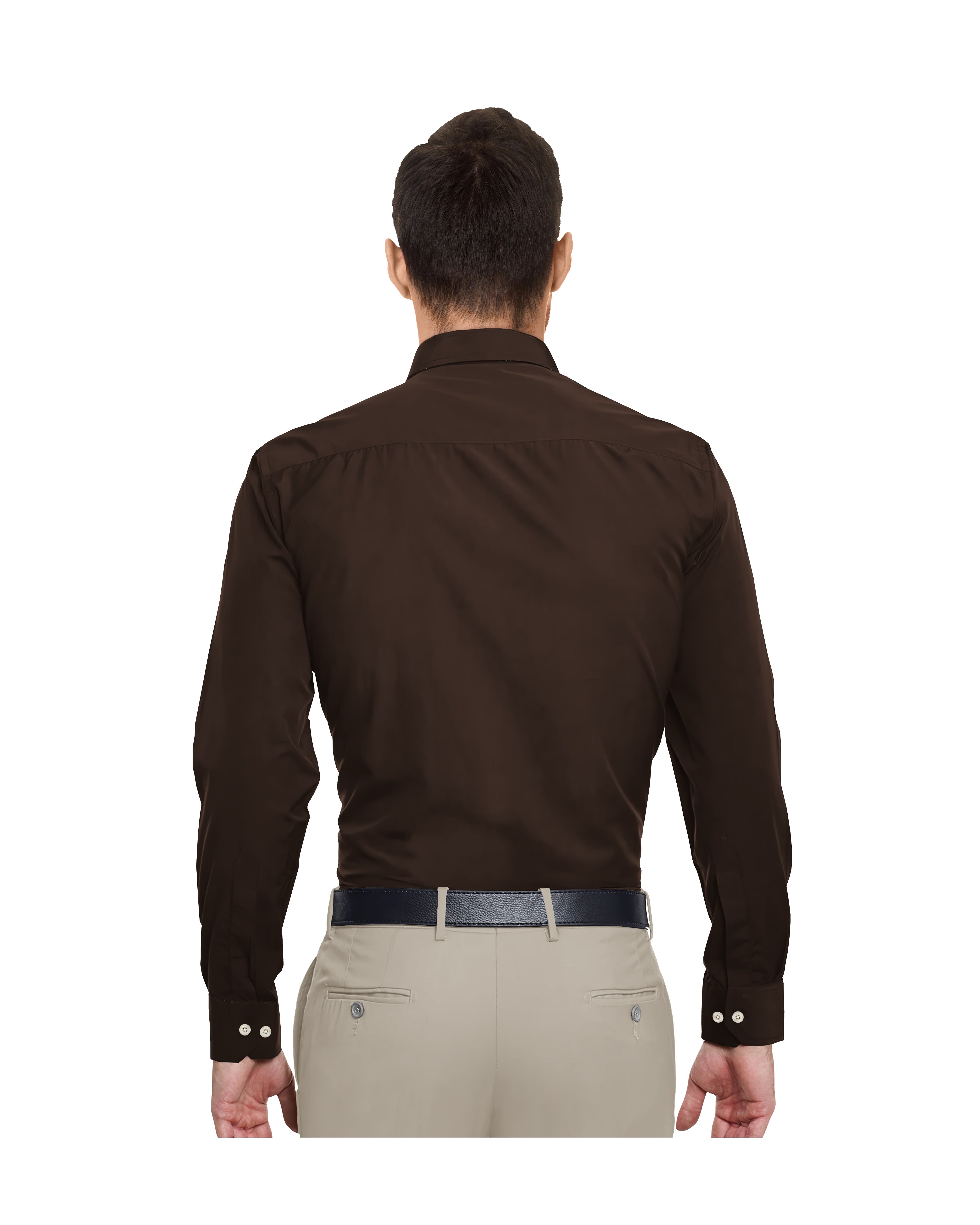 RICH CHOCOLATE  SOLID PLAIN COTTON SHIRT + BUTTER IVORY FORMAL COTTON PANT