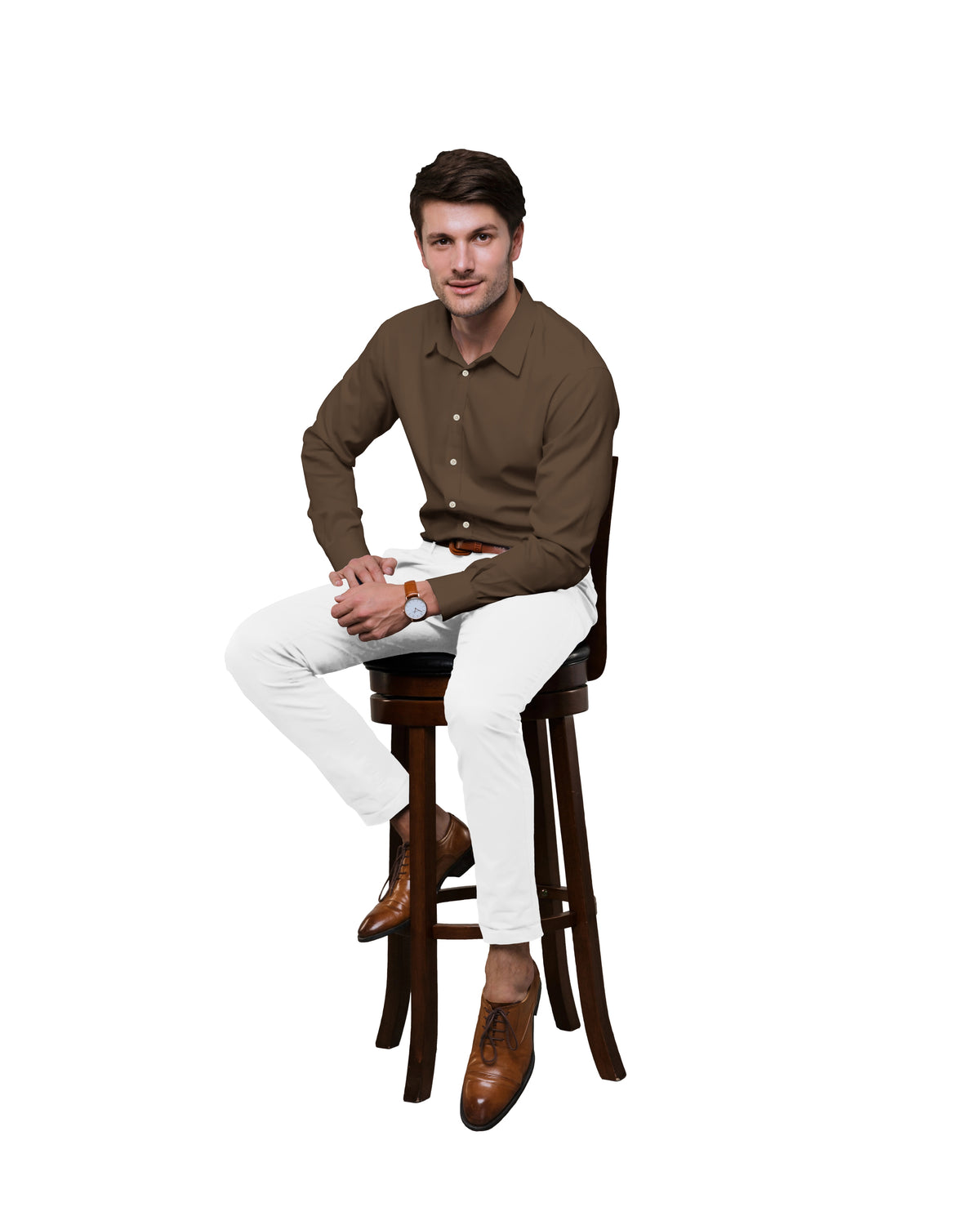 GOLDEN BROWN SOLID PLAIN COTTON SHIRT