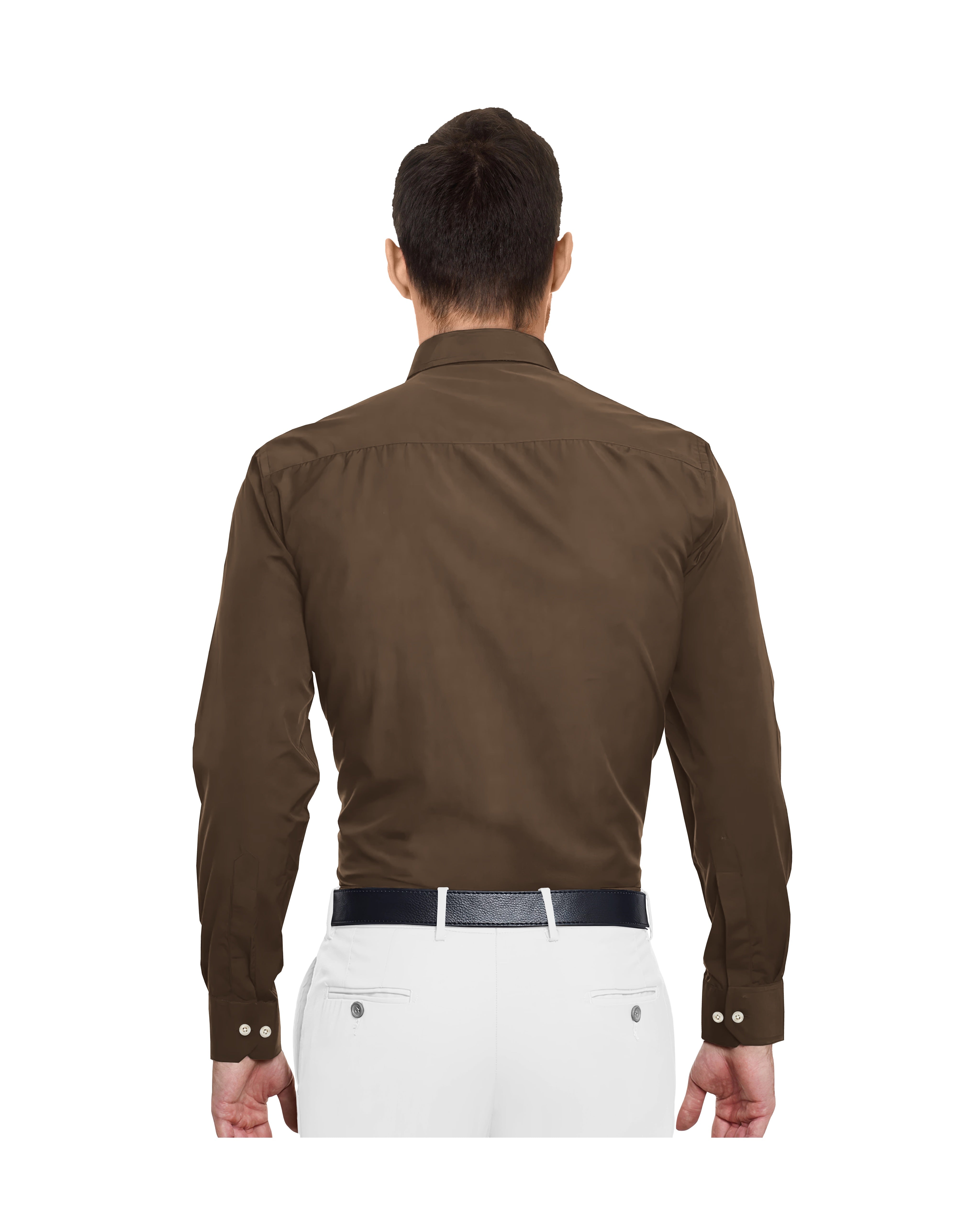 GOLDEN BROWN SOLID PLAIN COTTON SHIRT + MILKY WHITE FORMAL COTTON PANT