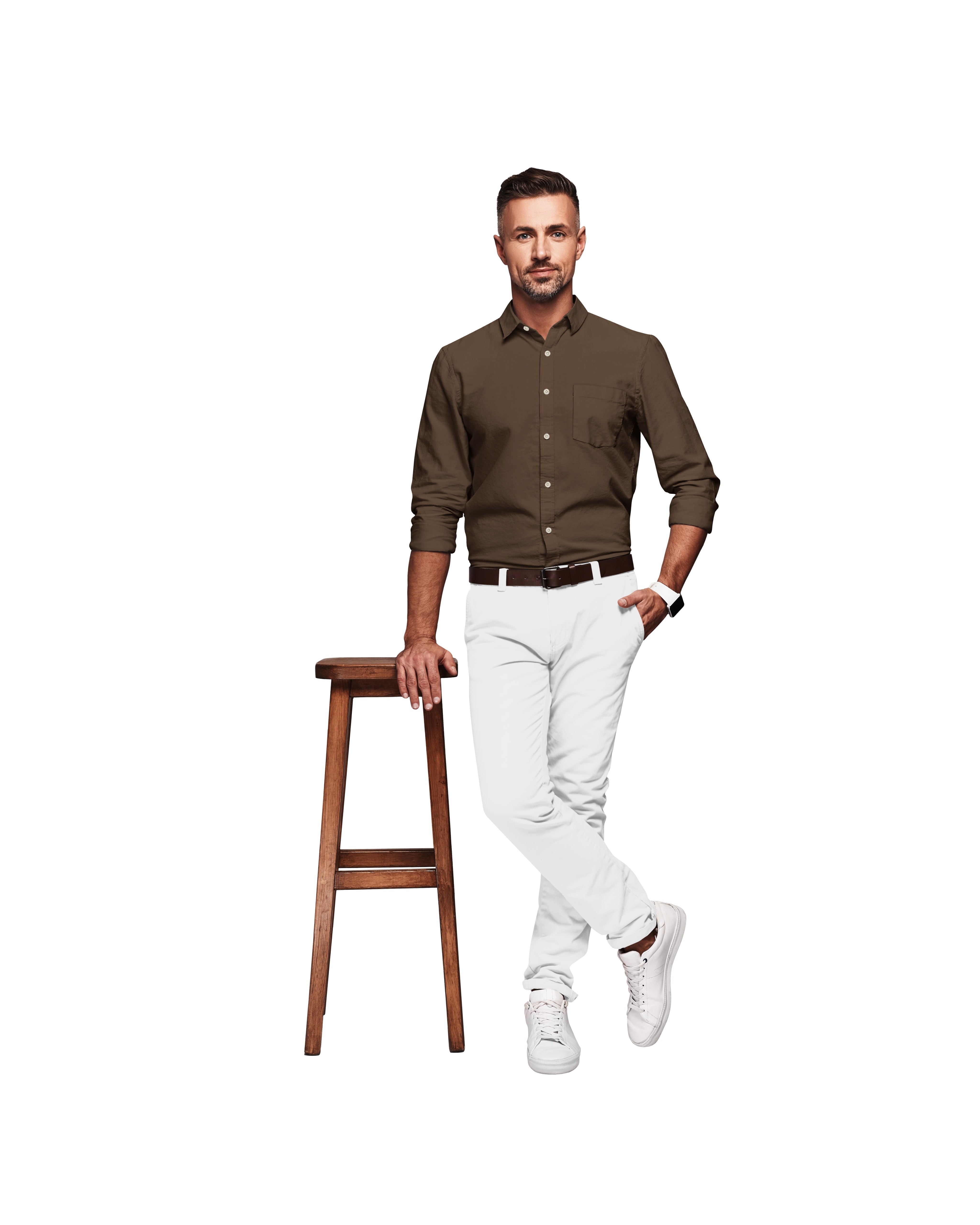 GOLDEN BROWN SOLID PLAIN COTTON SHIRT